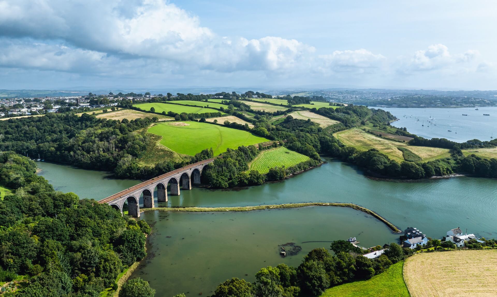 The Royal Albert Bridge and Tamar valley near Saltash, Cornwall