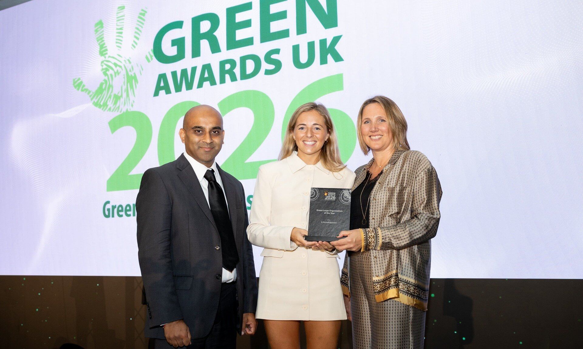 St Austell Brewery receiving the Green Large Organisation of the Year award at the Green Awards UK 2026