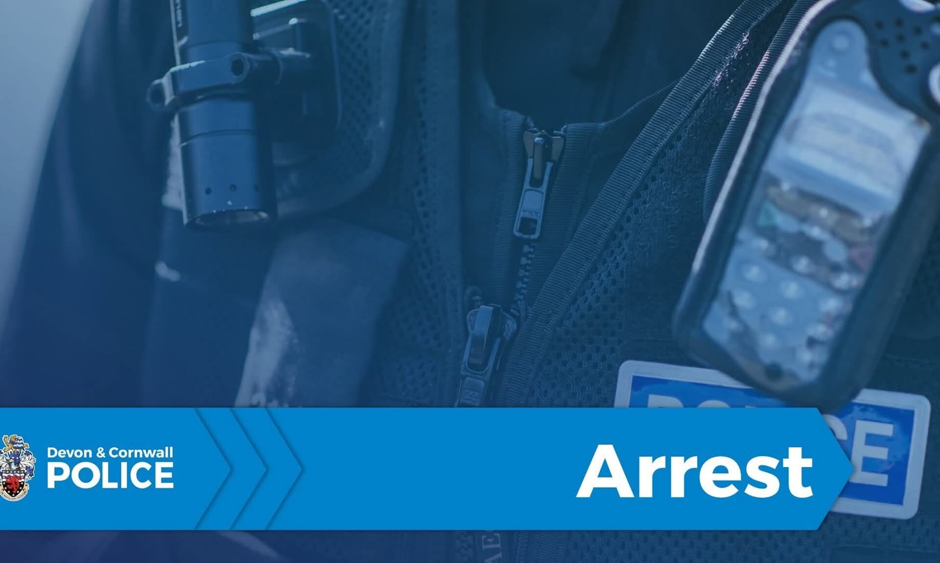 Devon and Cornwall Police branded graphic showing an officer's kit and the word Arrest