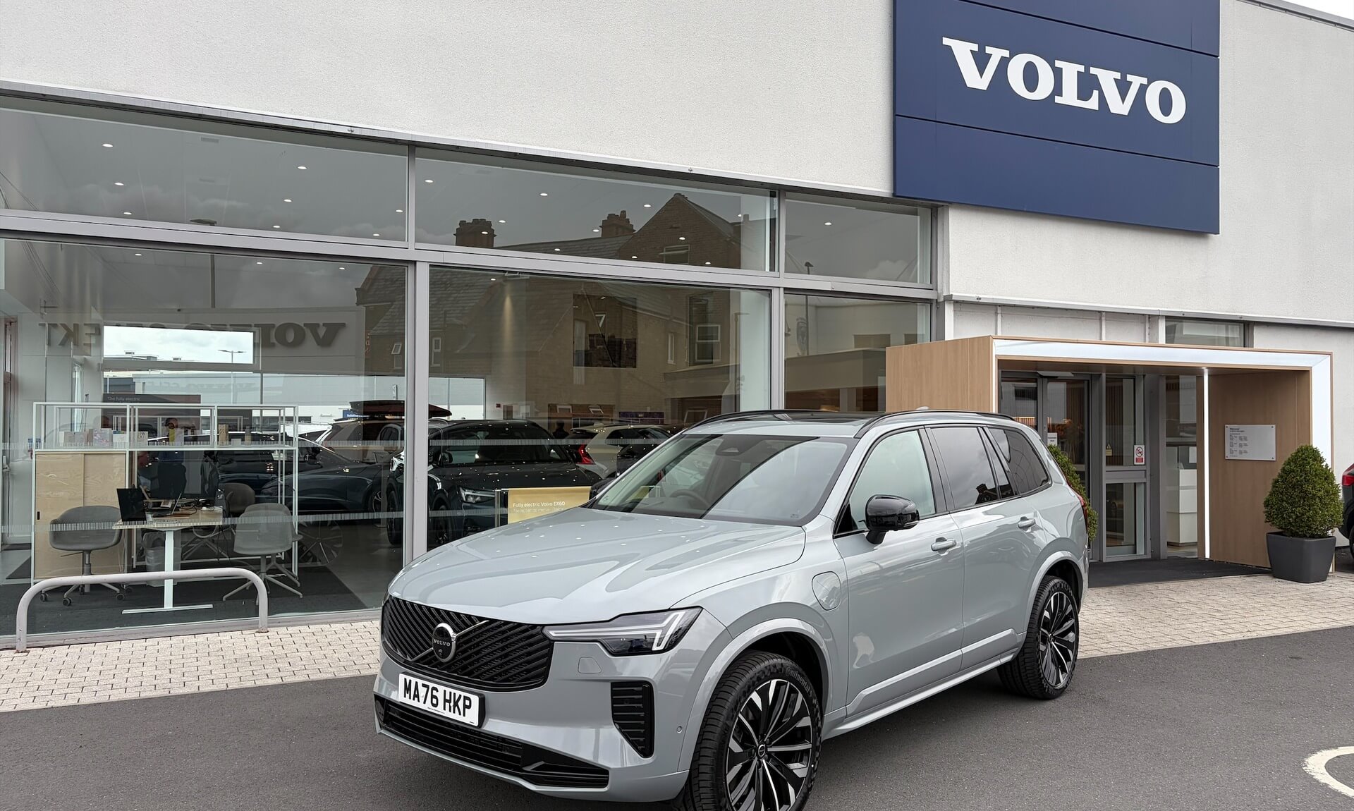 A Volvo XC90 with a new 76 registration plate outside Vertu Volvo Truro