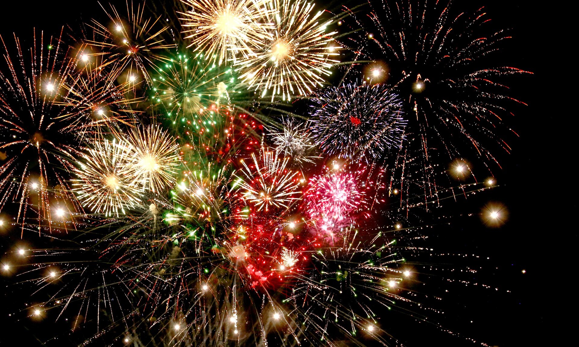 Colourful fireworks bursting against a night sky