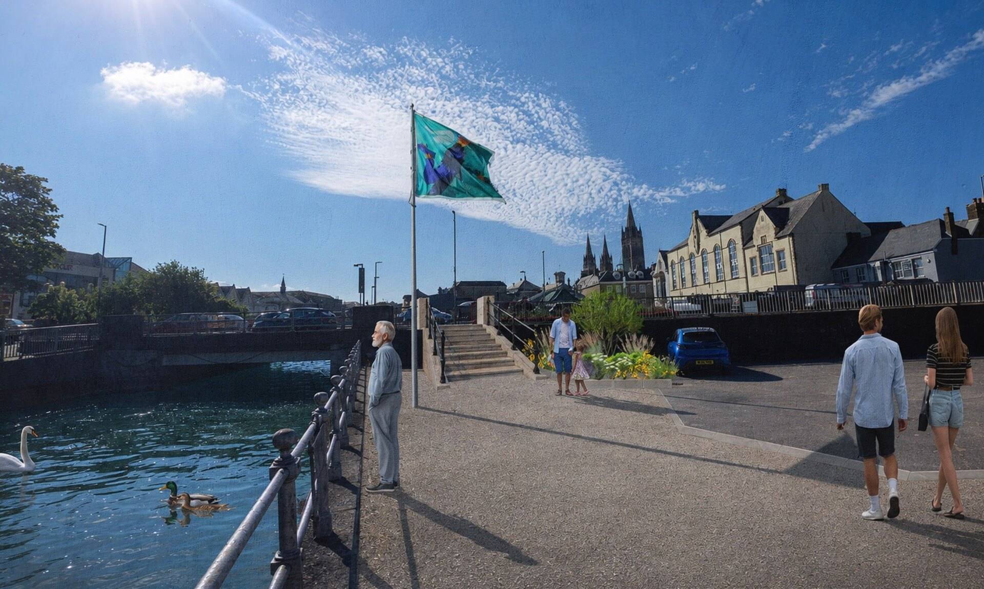 Visualisation of Town Quay in Truro with new public space beside the river