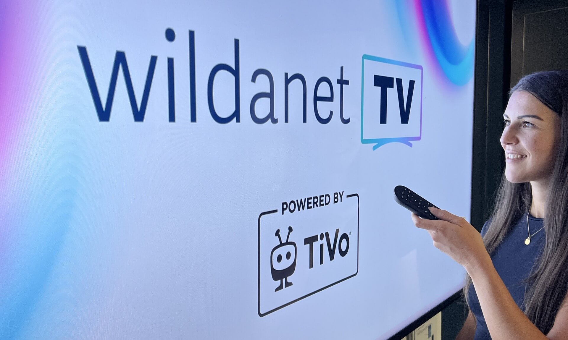 Wildanet TV powered by TiVo shown on screen with remote control