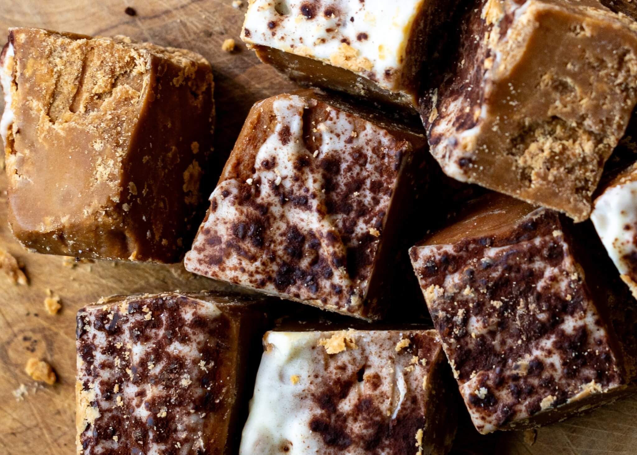 Close-up of Tiramisu Fudge dusted with cocoa powder
