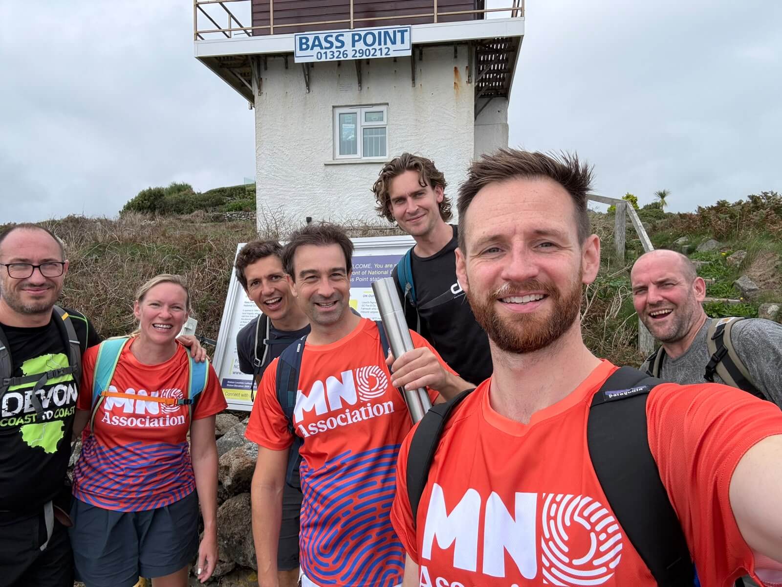 Six walkers, some in MND Association shirts, on day two of The 100 Mile Hike