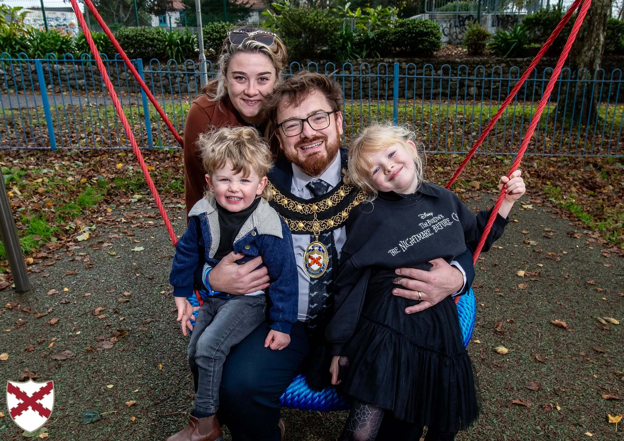 Family on a nest swing at Poltair Park