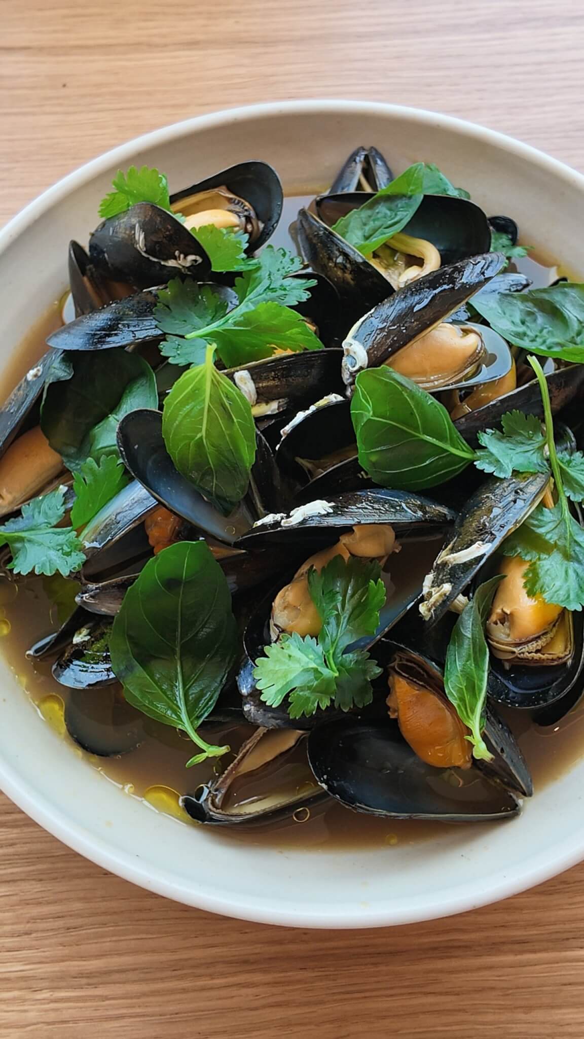 Bowl of St Austell mussels in Cornish crab broth at MOR