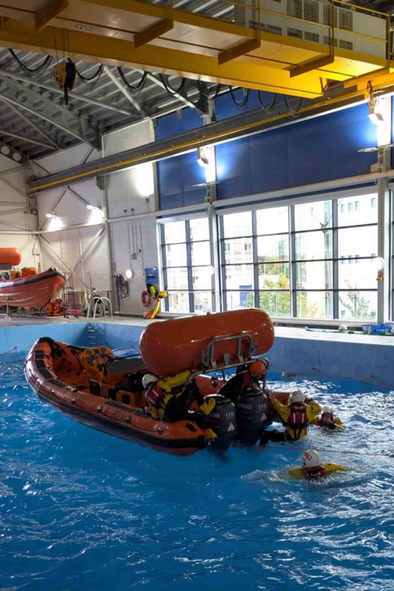 Atlantic 85 capsize drill in the RNLI College pool