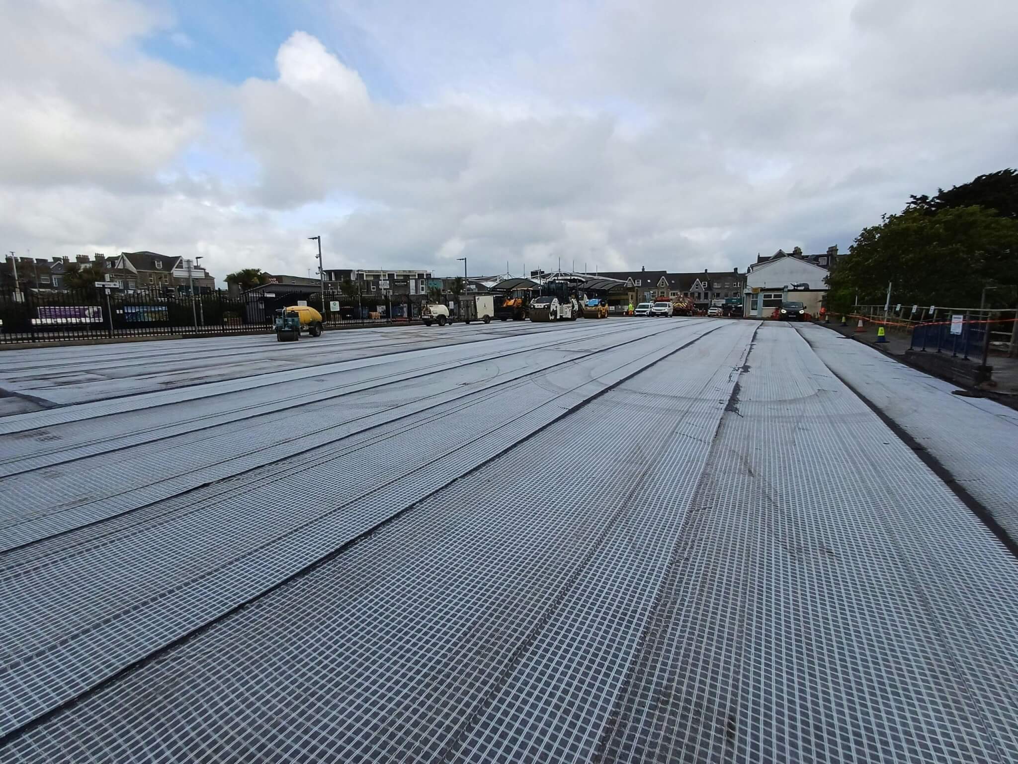 Resurfacing work under way at Newquay Railway Station car park