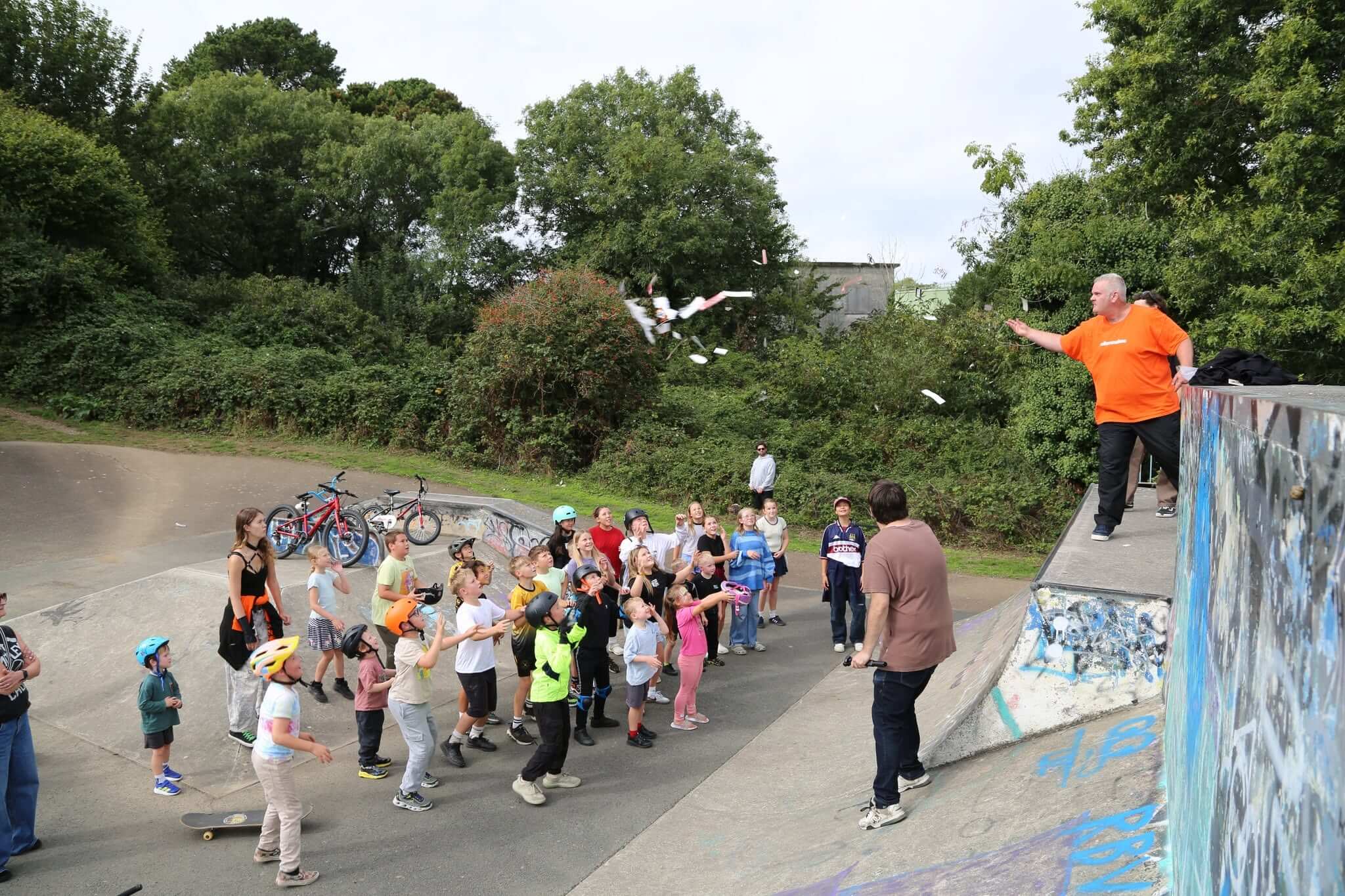 Children gathered at Torpoint skatepark during the fundraising launch