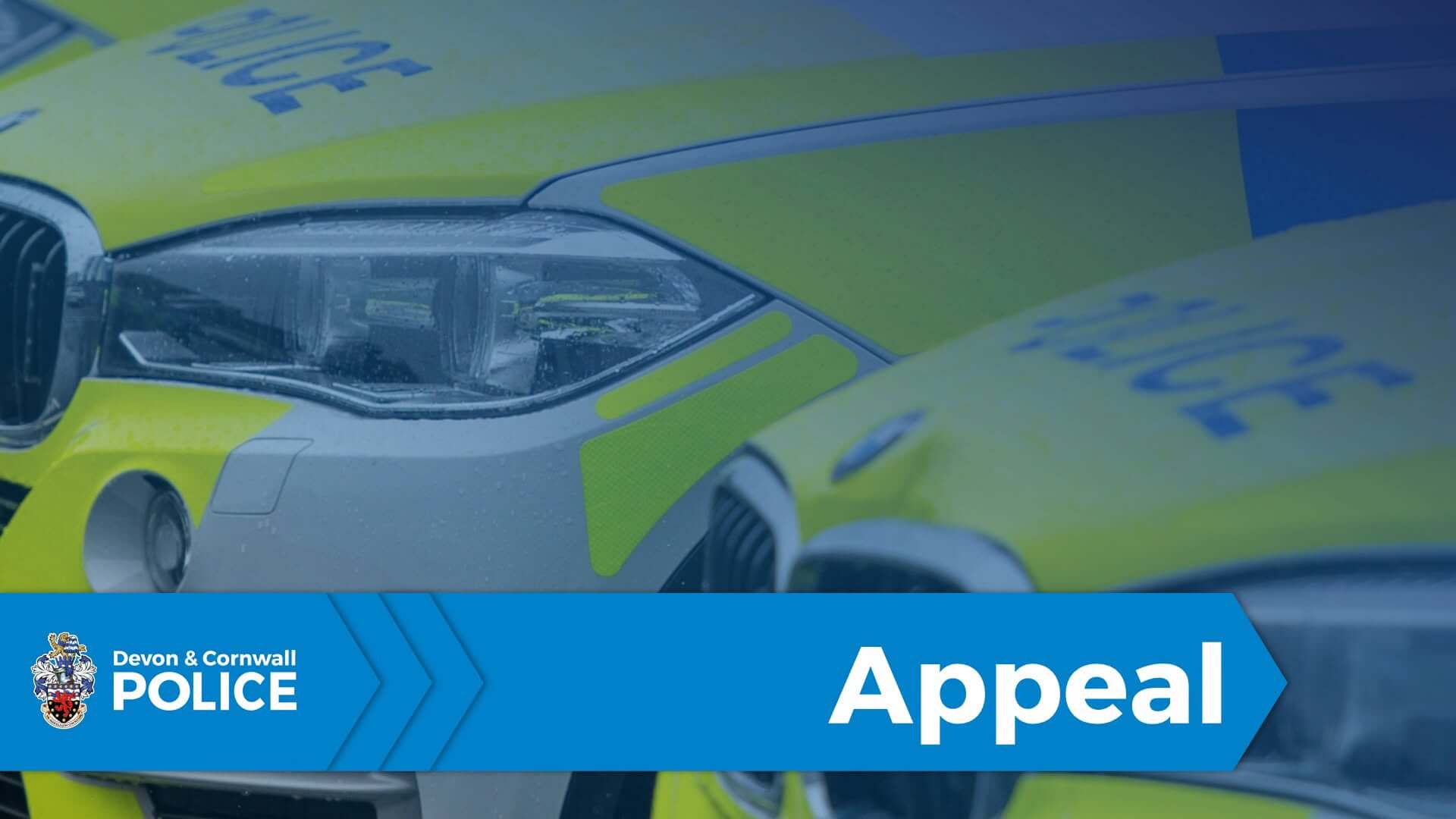Devon and Cornwall Police appeal graphic showing police cars