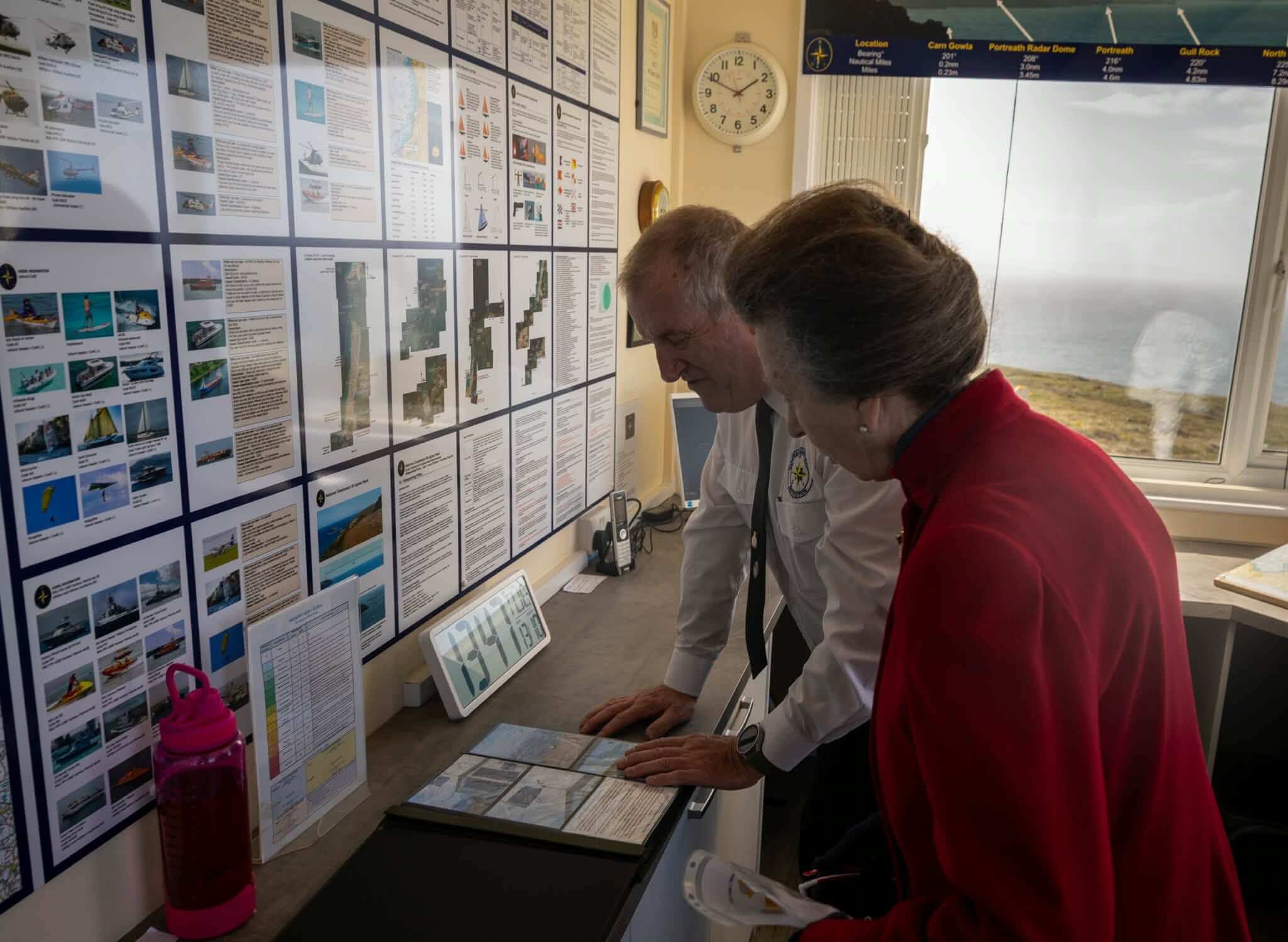 The Princess Royal in the watch room at the NCI St Agnes Head lookout