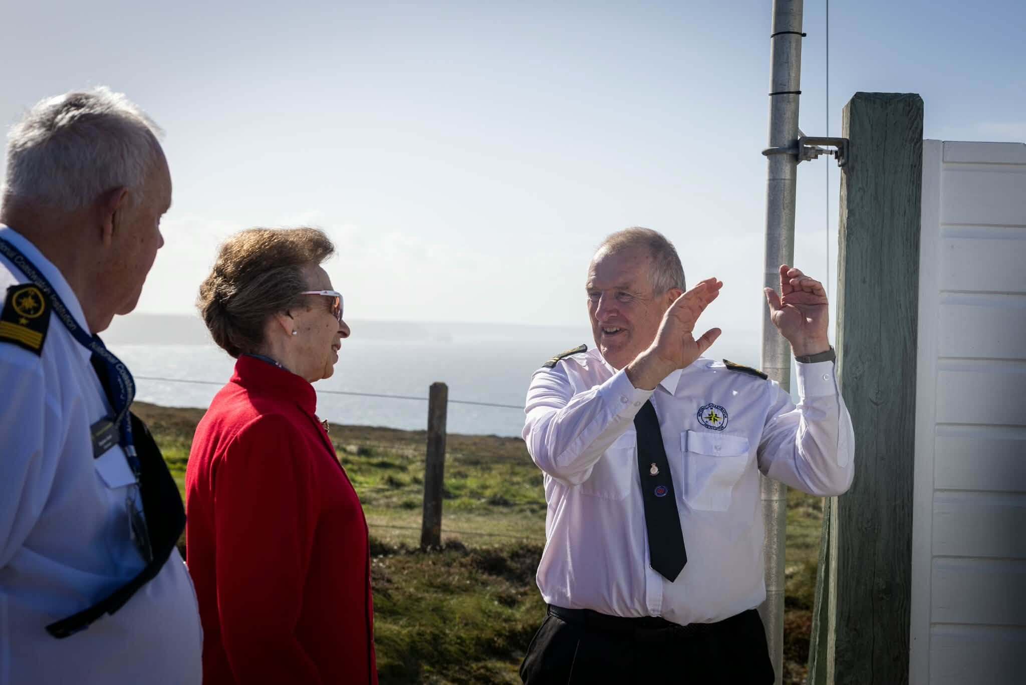 The Princess Royal outside the St Agnes Head lookout with NCI volunteers