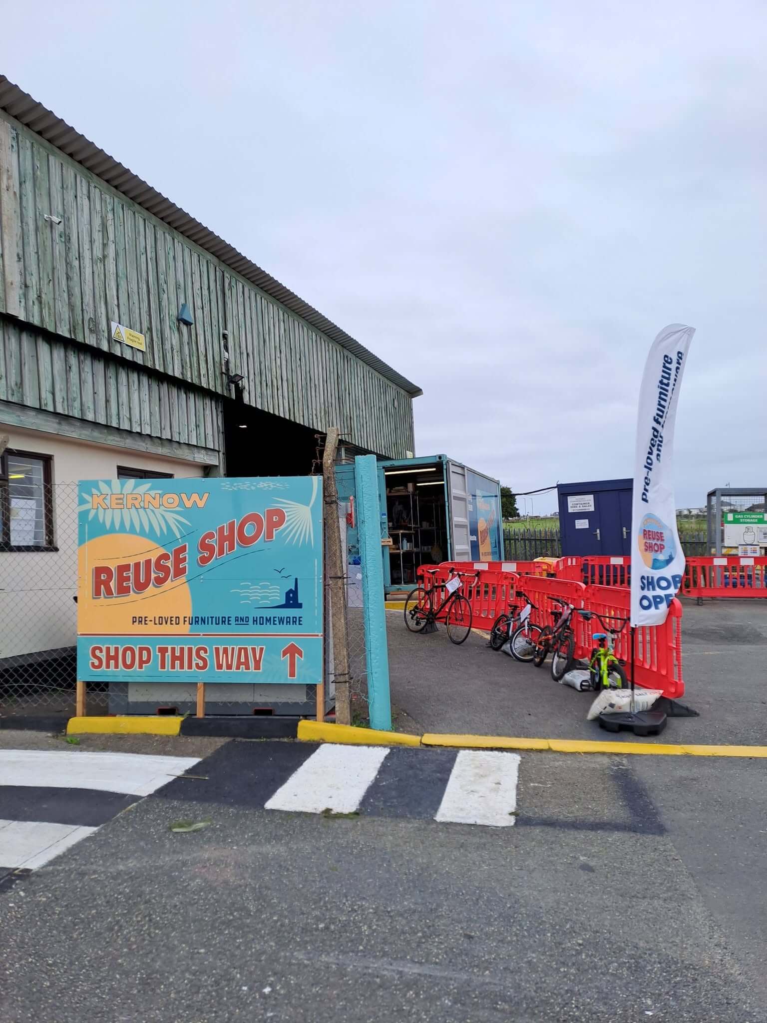 Kernow Reuse Shop sign at Newquay Household Waste Recycling Centre