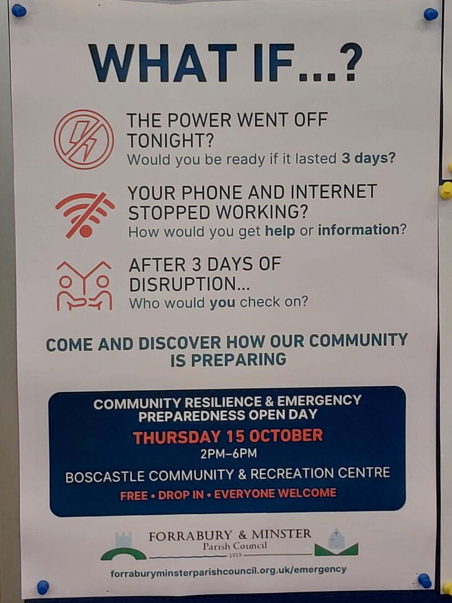 What If poster for the Boscastle Community Resilience and Emergency Preparedness Open Day