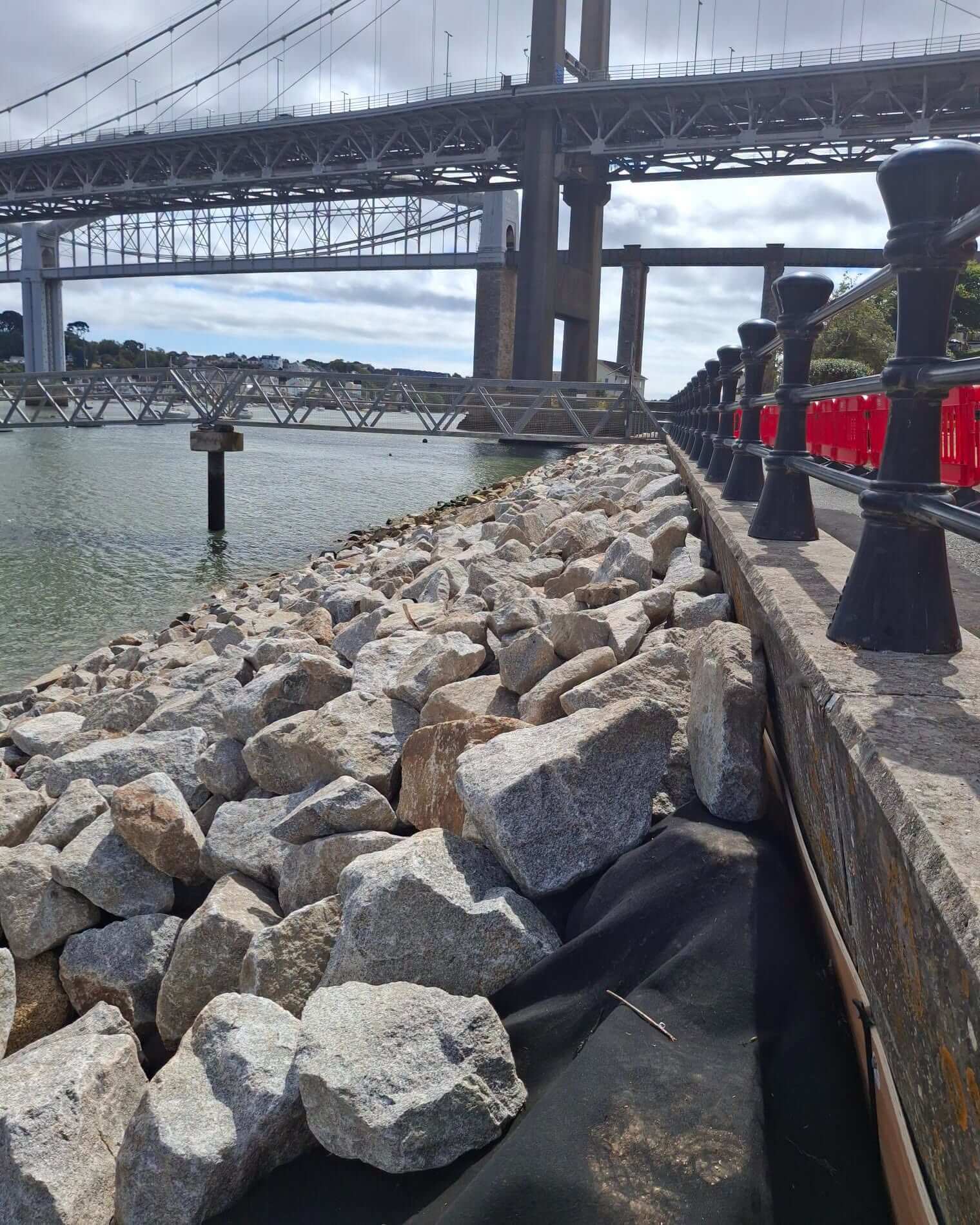 New rock armour beneath the bridges at Jubilee Green, Saltash