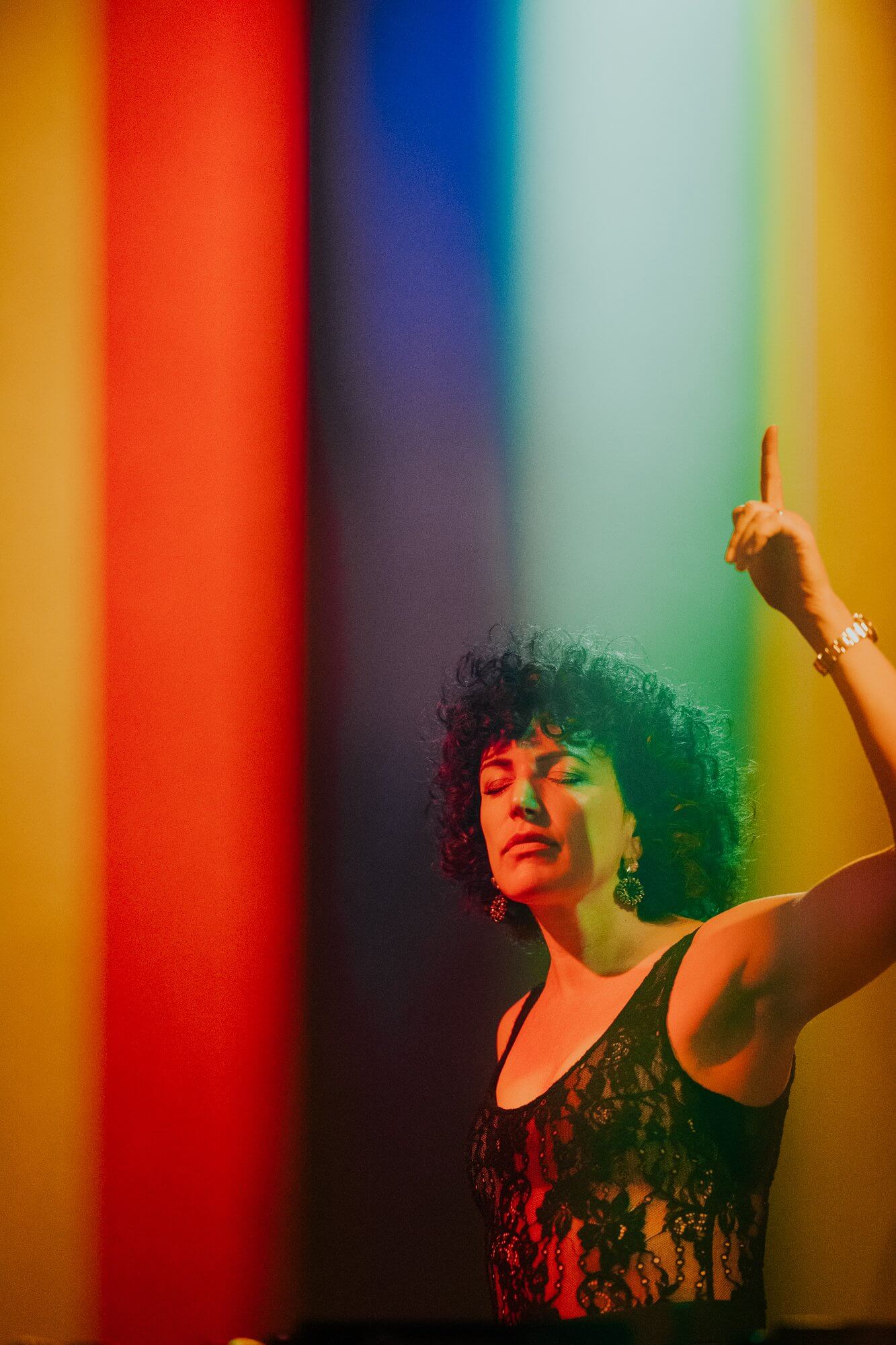 Annie Mac under coloured stage lights