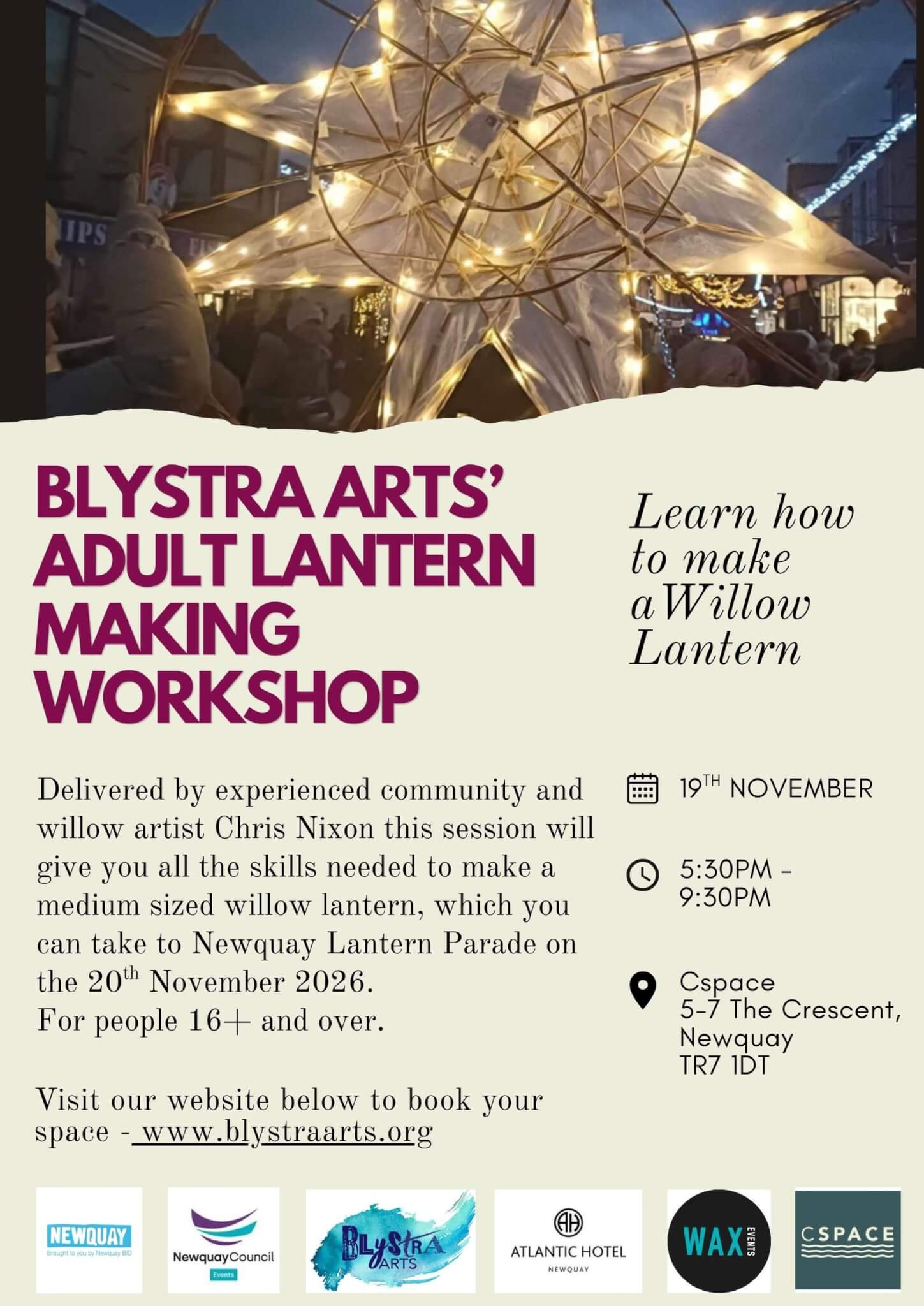Blystra Arts adult lantern making workshop flyer