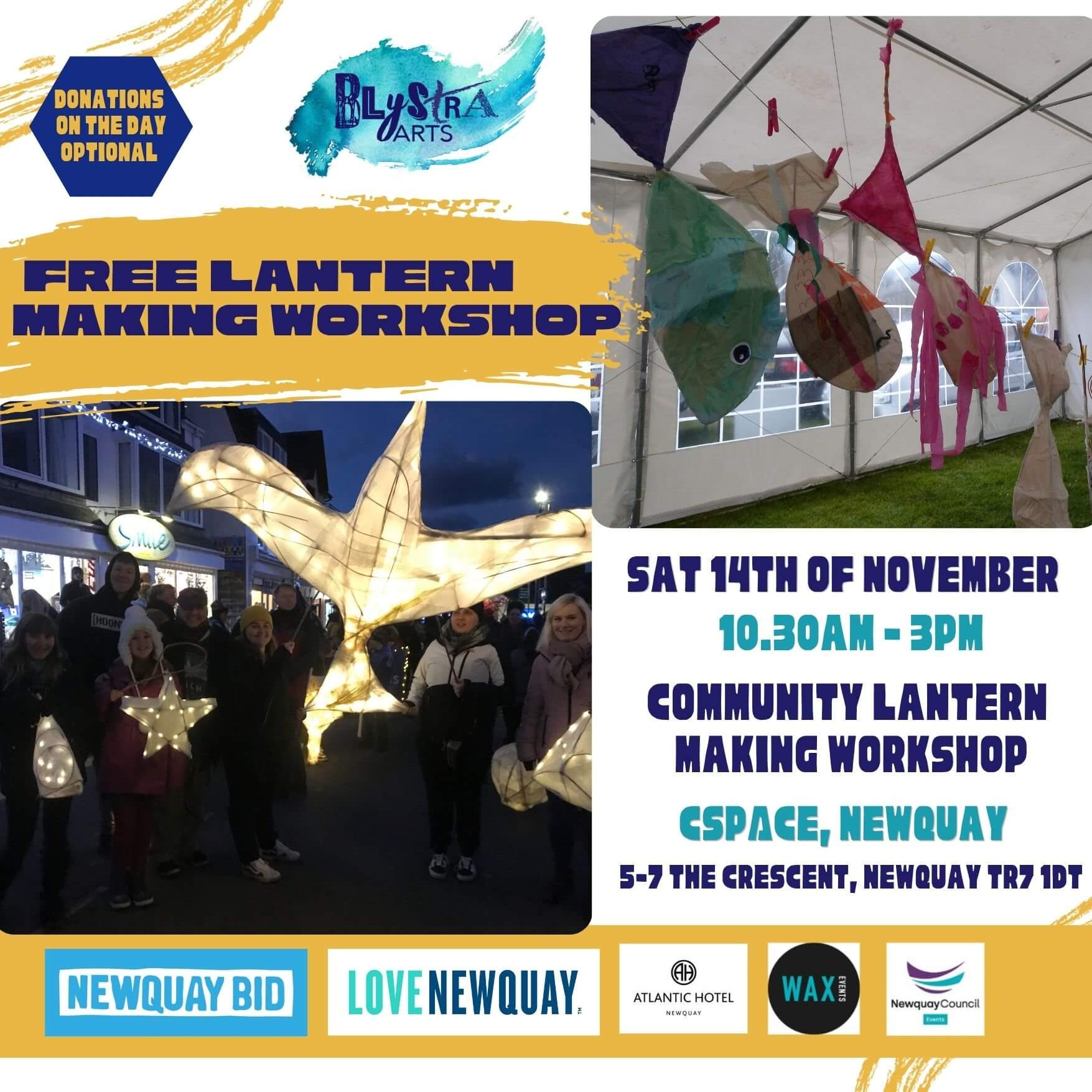 Blystra Arts free community lantern making workshop flyer