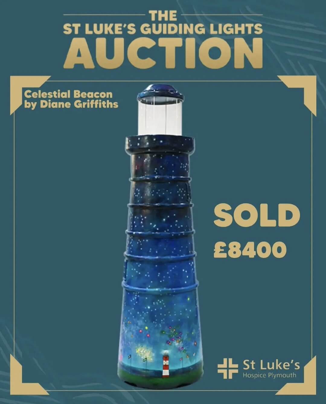 St Luke's Guiding Lights auction graphic showing Celestial Beacon sold for £8,400