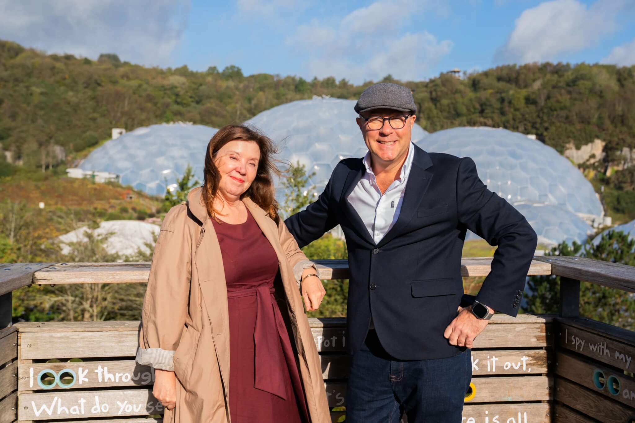 Dame Rachel de Souza at the Eden Project with the Biomes behind