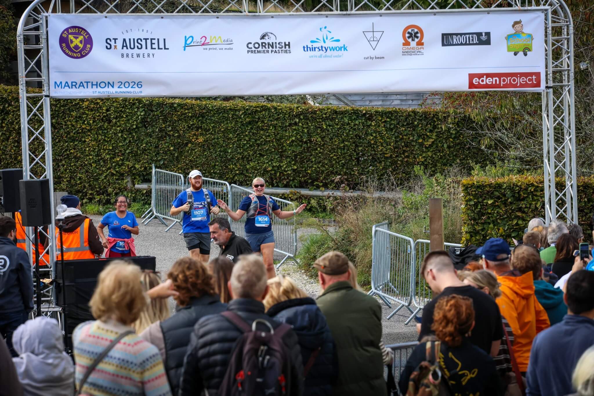 Eden Project Marathon 2026 start gantry and sponsors banner