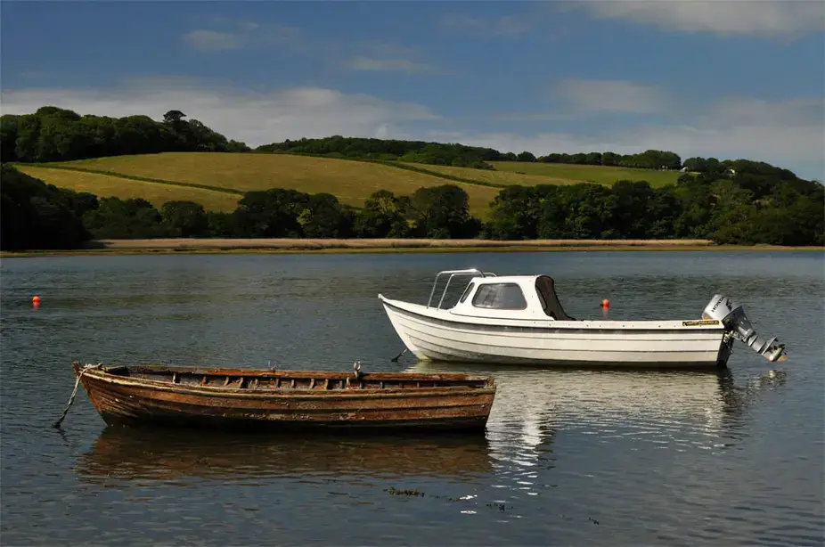 Two boats moored on the creek between Feock and Devoran