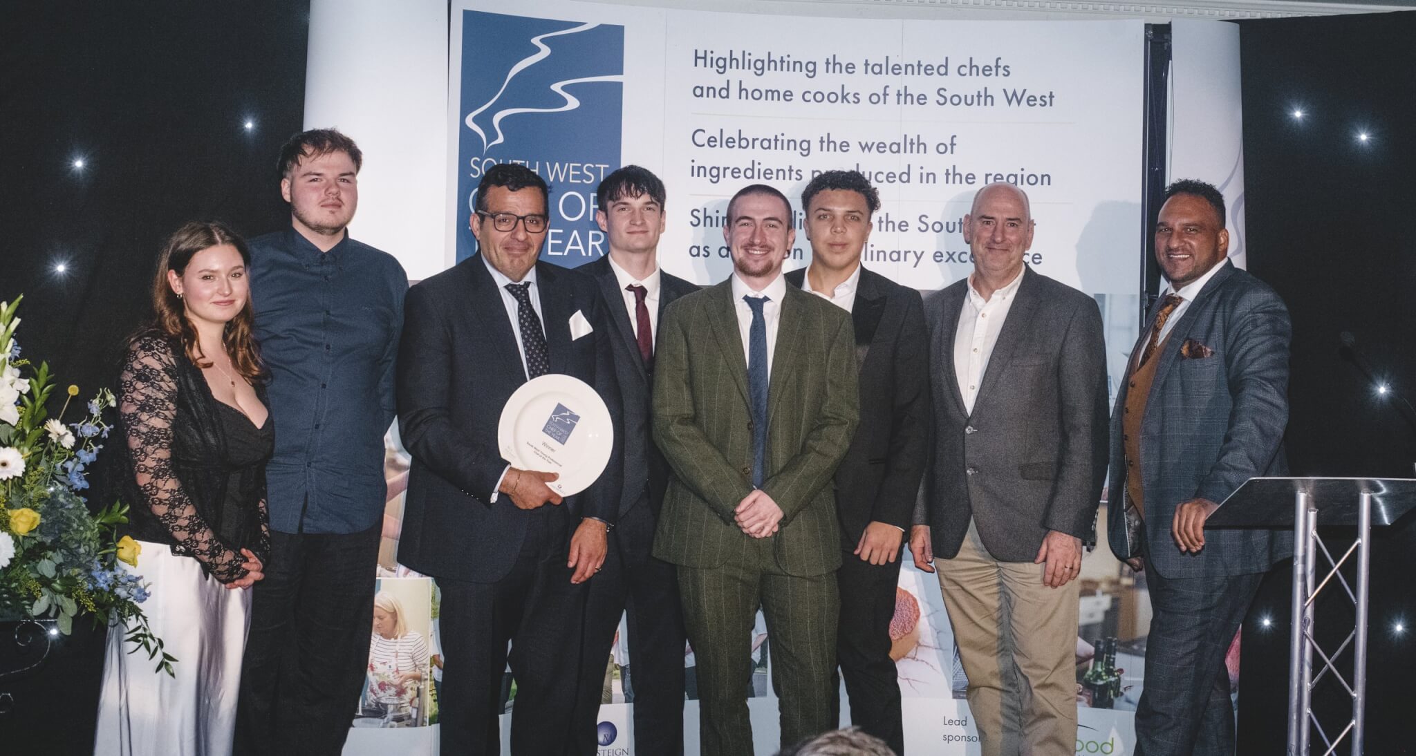 L-R Bethany Martin, Finlay Maxworthy, Franco Ventriglia from Four Seasons Fruiterers, Ben Greenhalf, Jacob Ashburton-Dunning, Charlie Bowie, Matt Mason and Michael Caines
