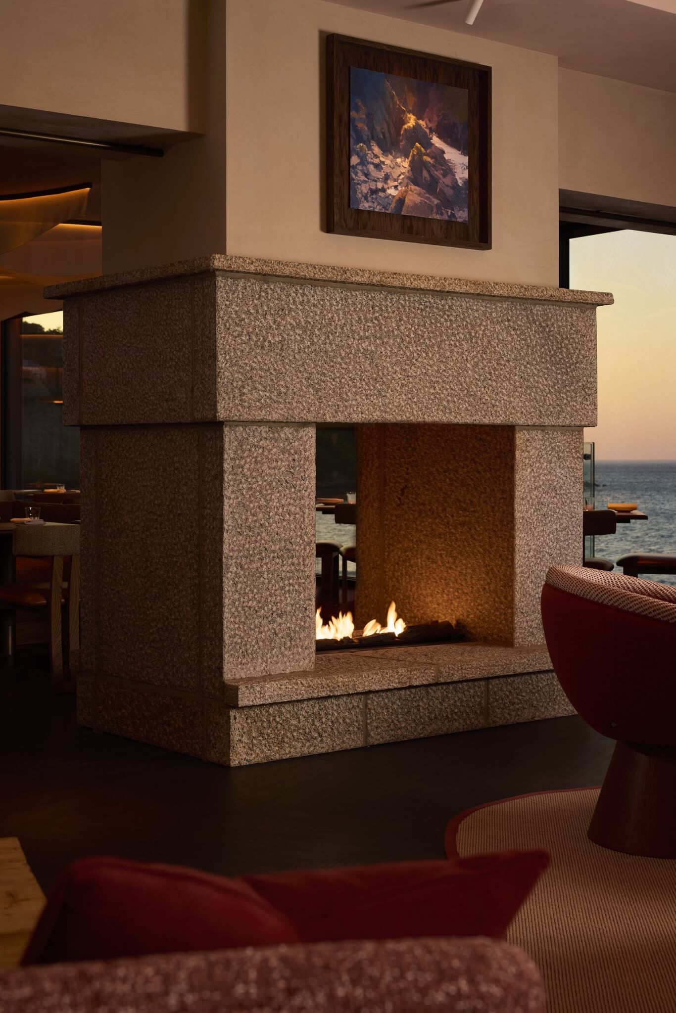 Cornish granite fireplace inside MOR restaurant