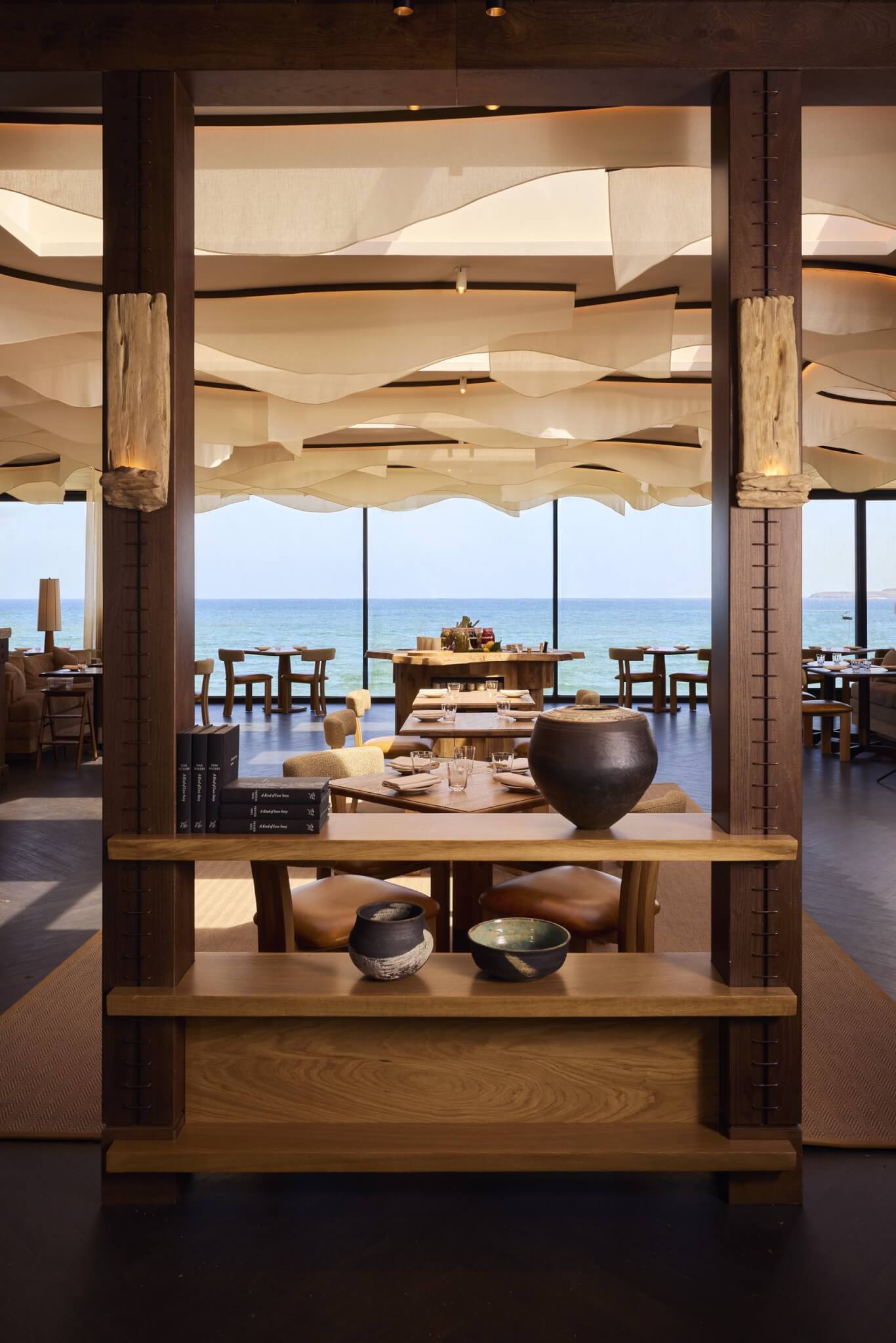 MOR restaurant interior with sea view through the windows