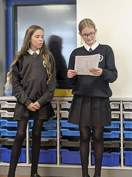 Two Treviglas Academy students presenting their team's work