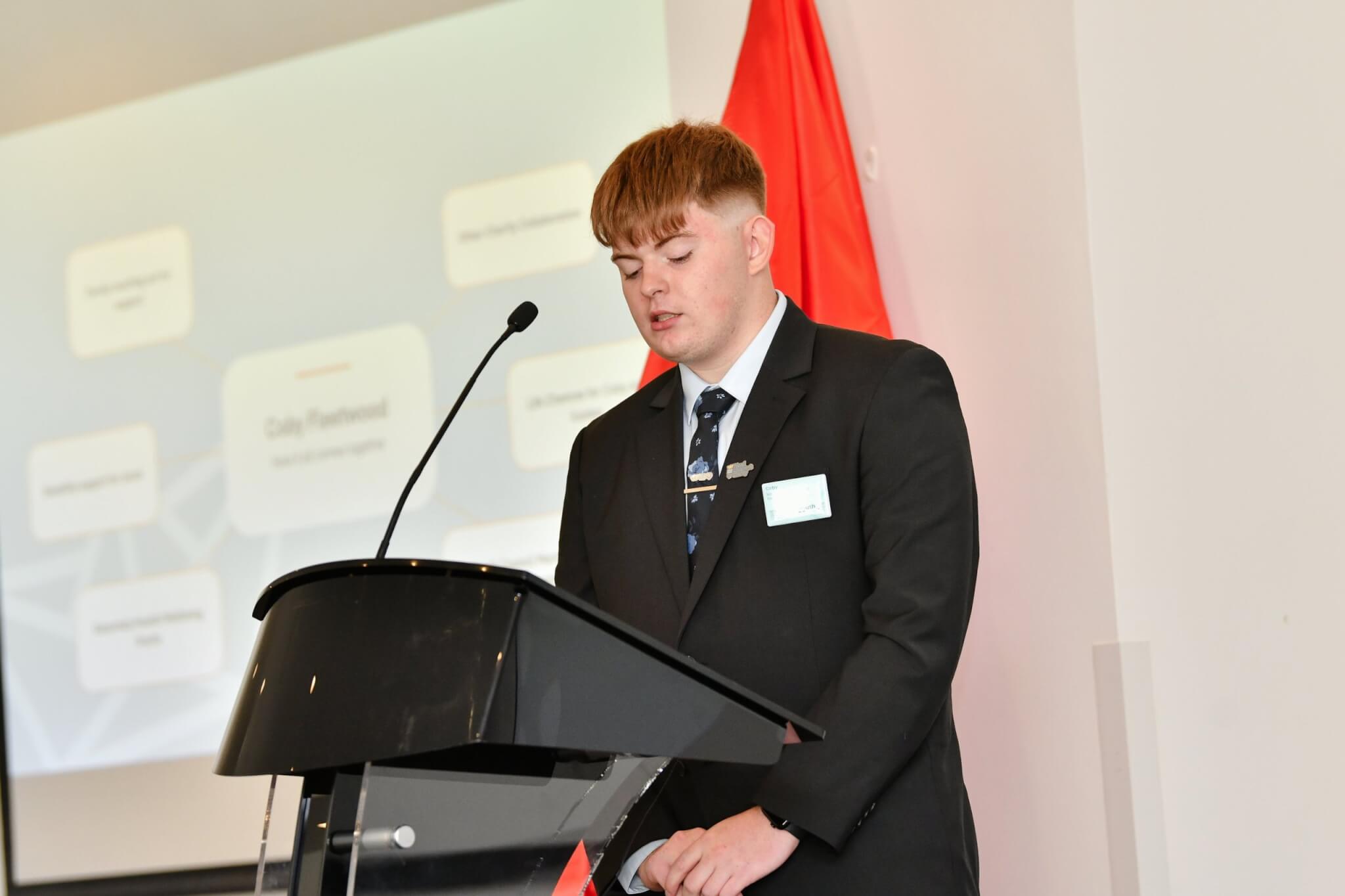 A speaker at the Naval Children's Charity presentation in Saltash