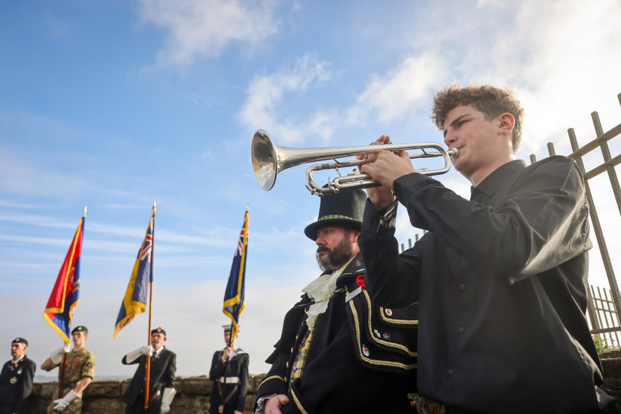 Bugler Isaac Hutchings at Remembrance Sunday in Penzance