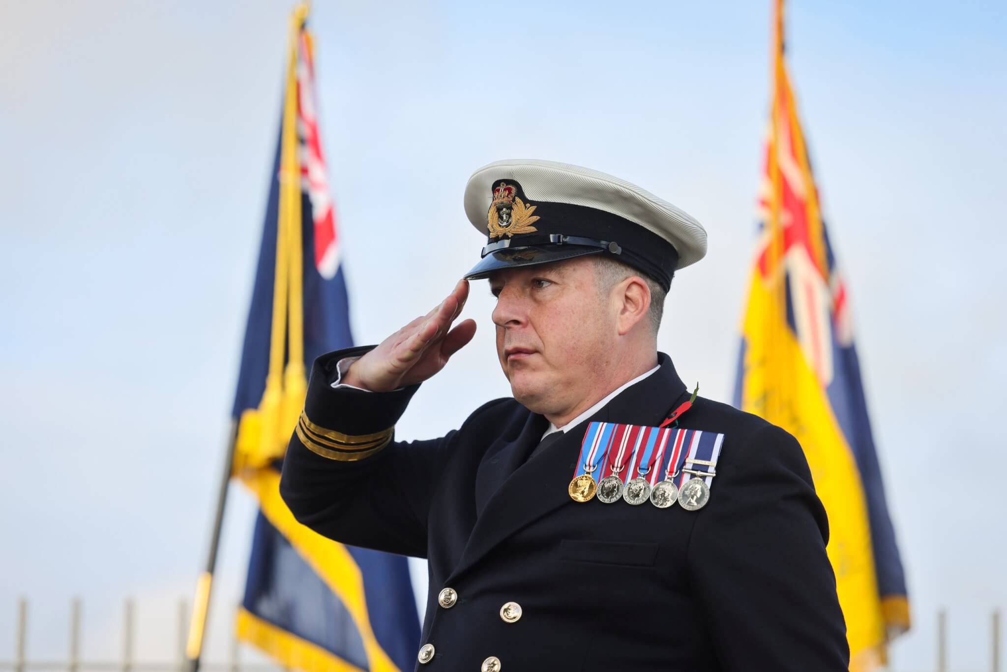 Lt Cdr Simon Stevenson from RNAS Culdrose at Remembrance Sunday in Penzance