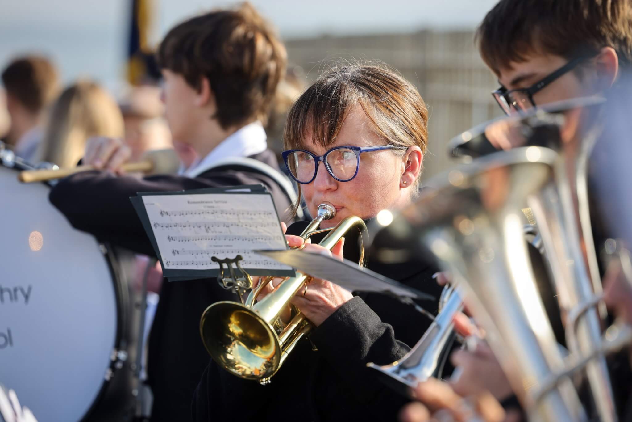 Helen Wright from Penzance Silver Band at Remembrance Sunday in Penzance