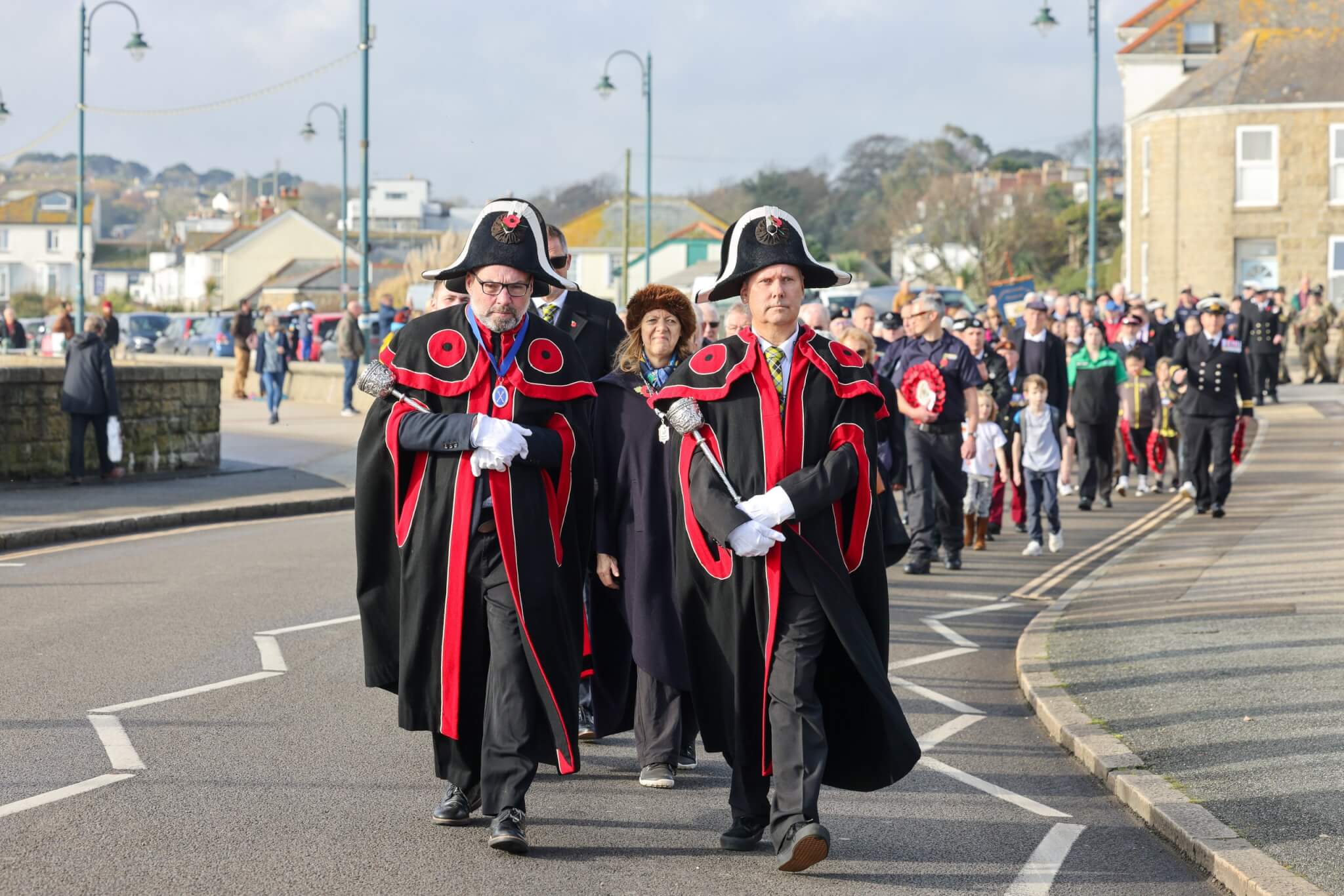 Mace bearers Simon Reed and Andy Chellew at Remembrance Sunday in Penzance