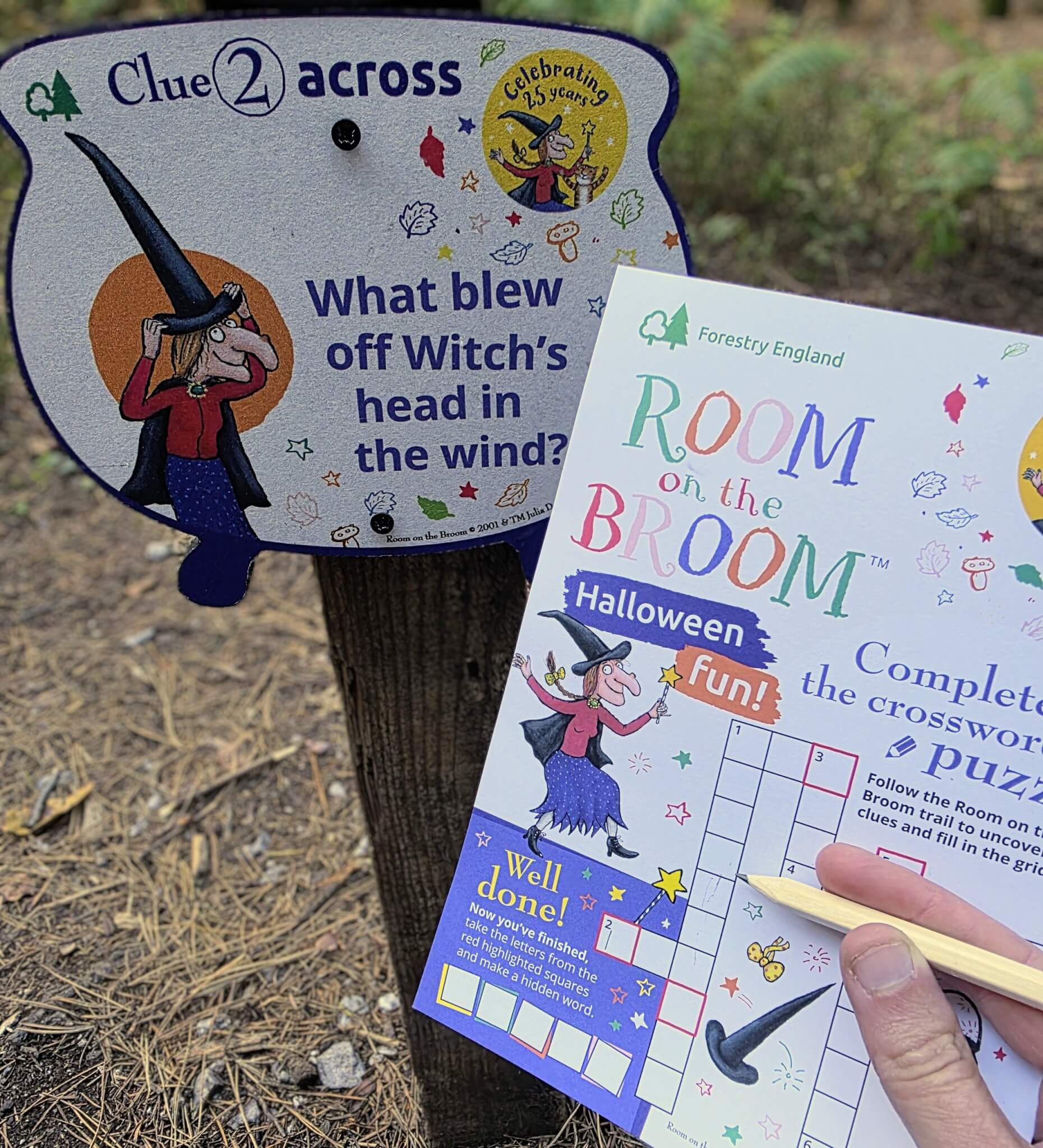 Room on the Broom Halloween clue panel and crossword leaflet