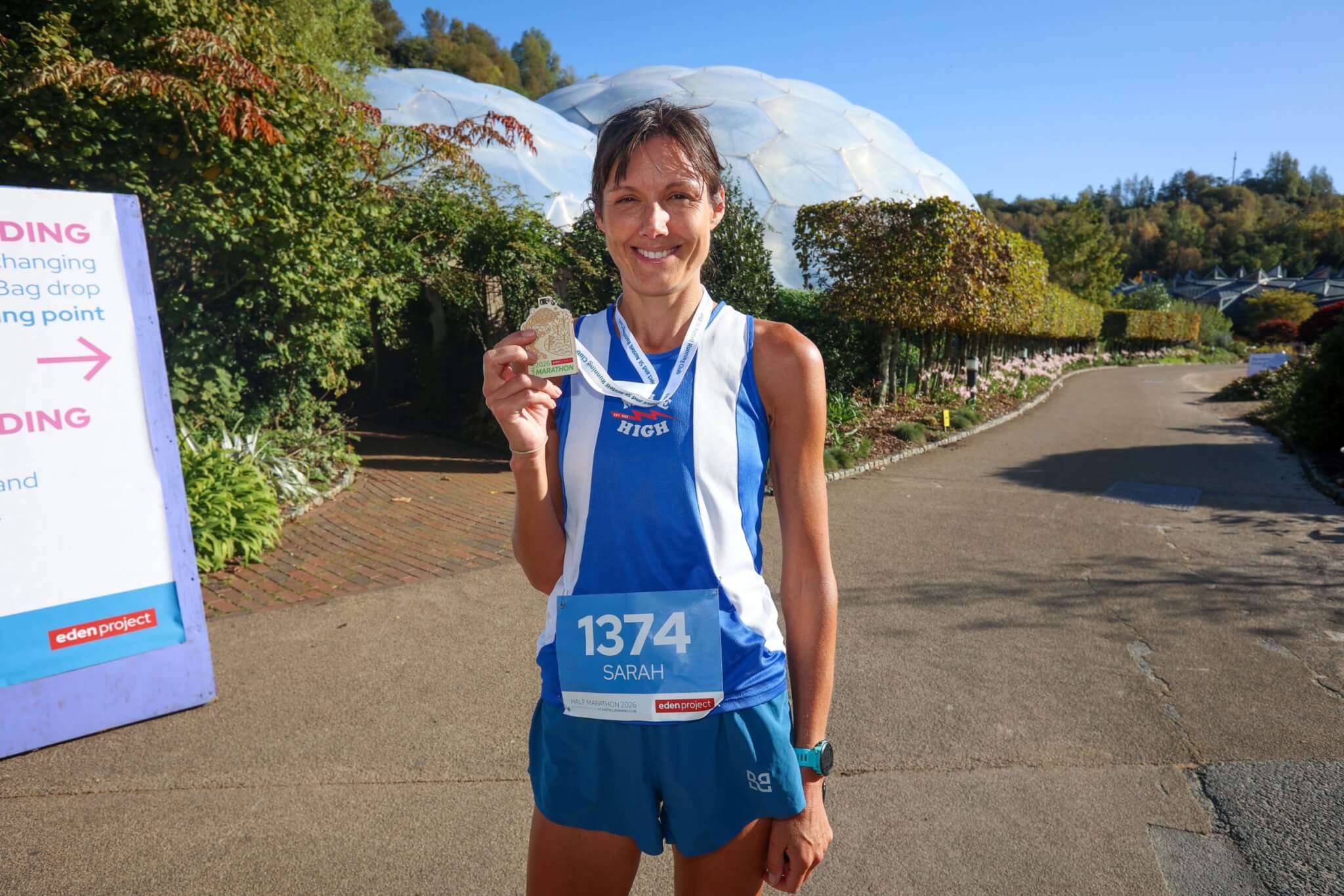 Sarah Hoskin with her medal at the Eden Project