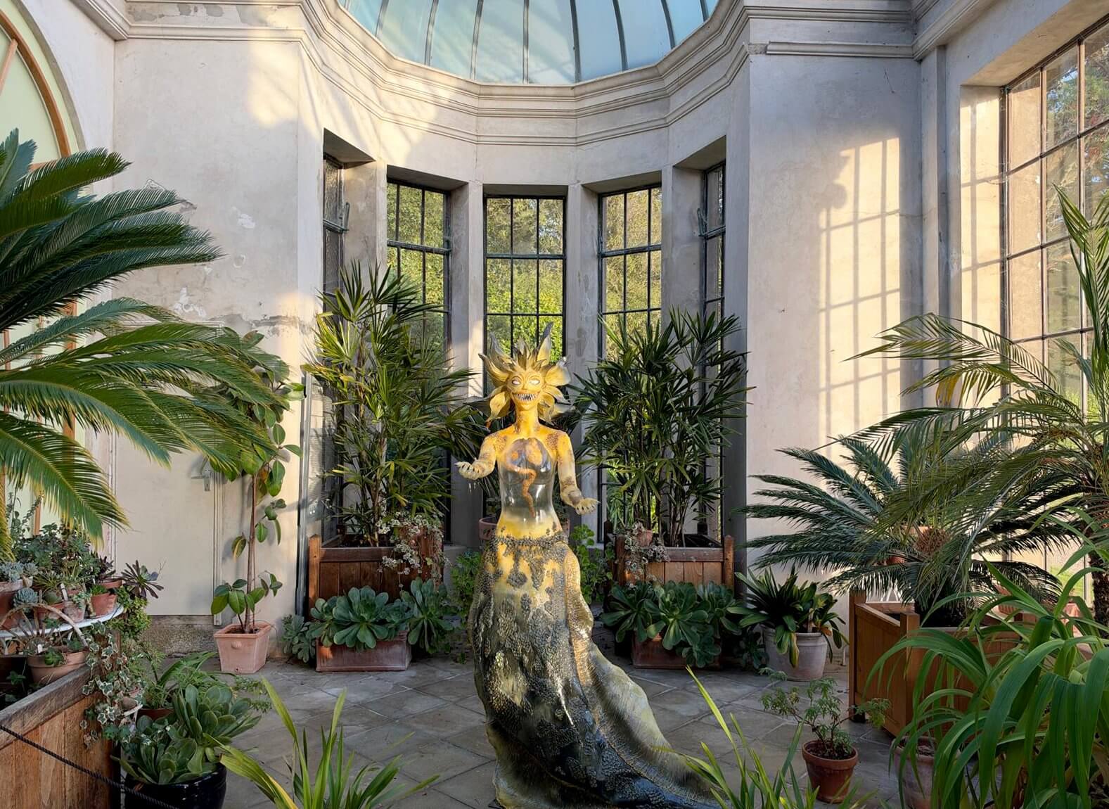 The mermaid Morvoren invites visitors into the Solarium in Trelissick House