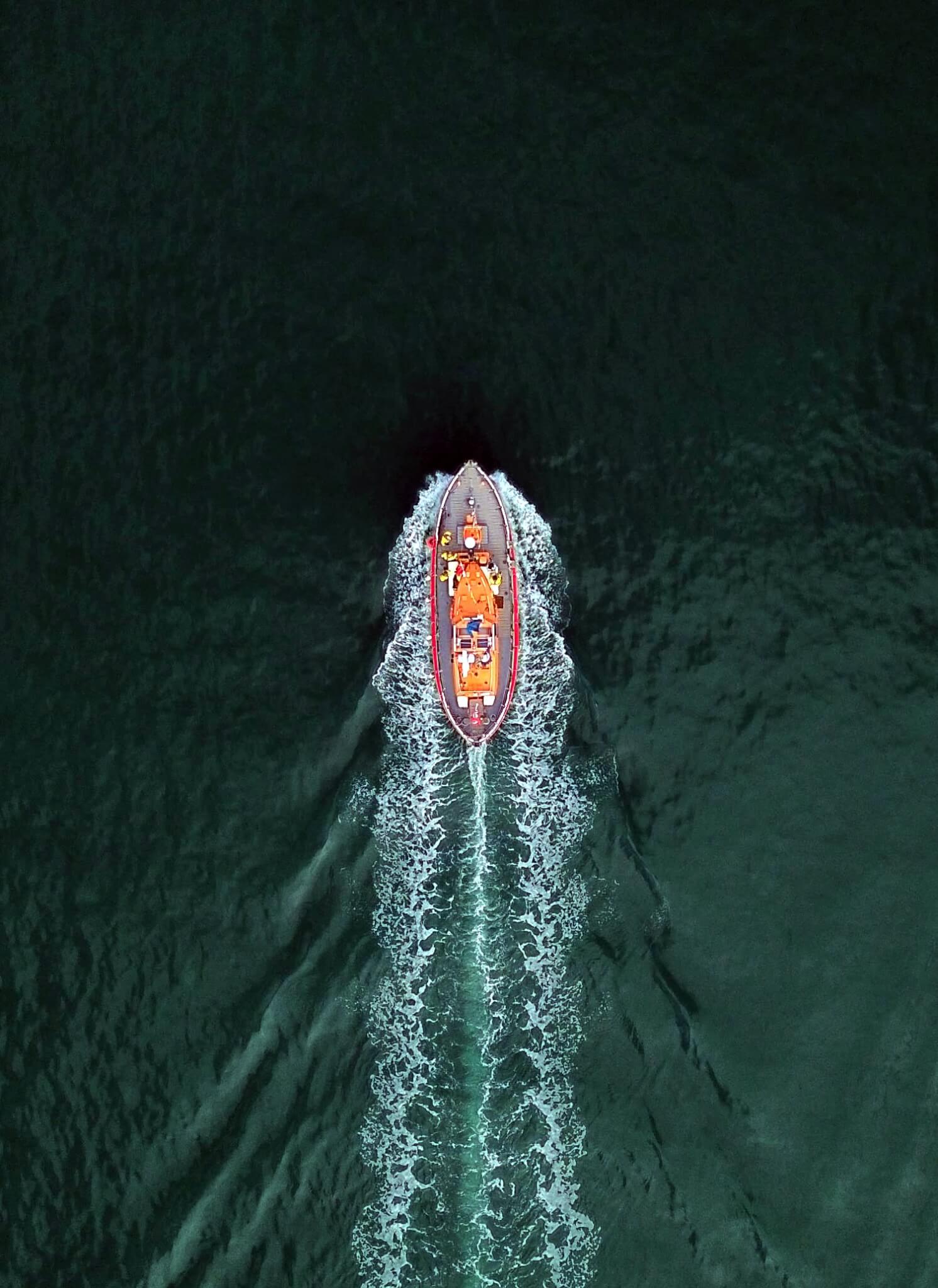 Aerial view of the Watson class lifeboat A.M.T. under way