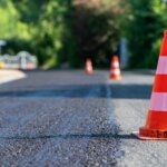 Traffic cones on a road surface