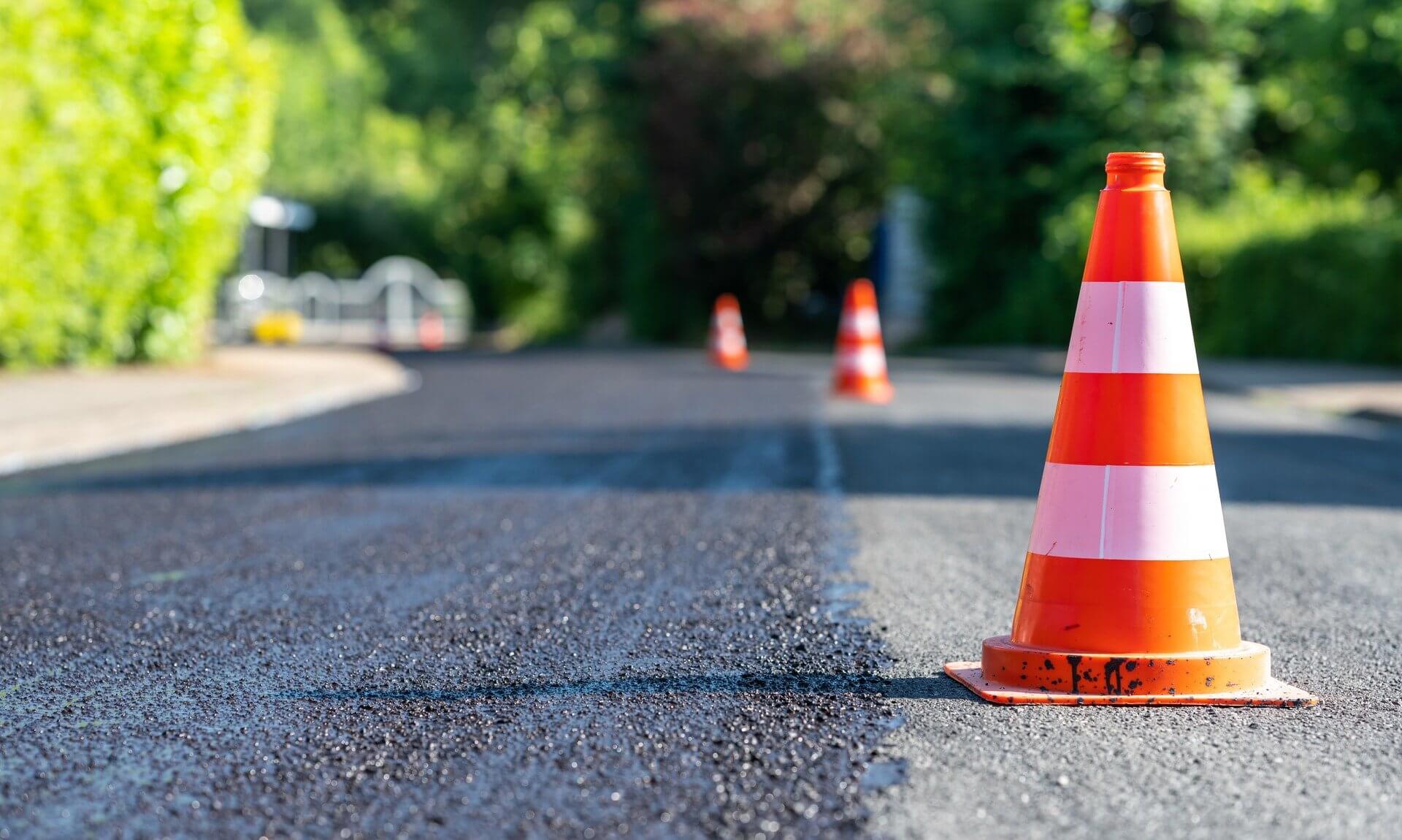 Traffic cones on a road surface