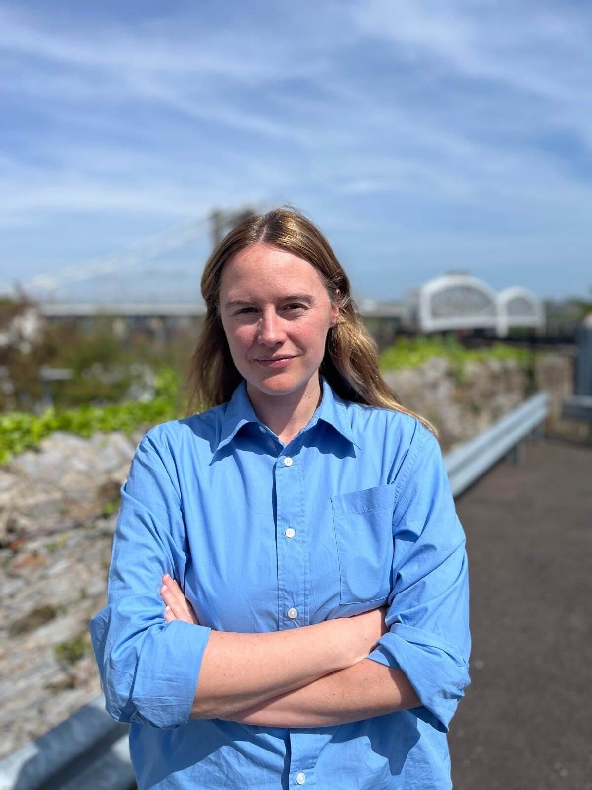 Anna Gelderd in front of the Tamar Bridge