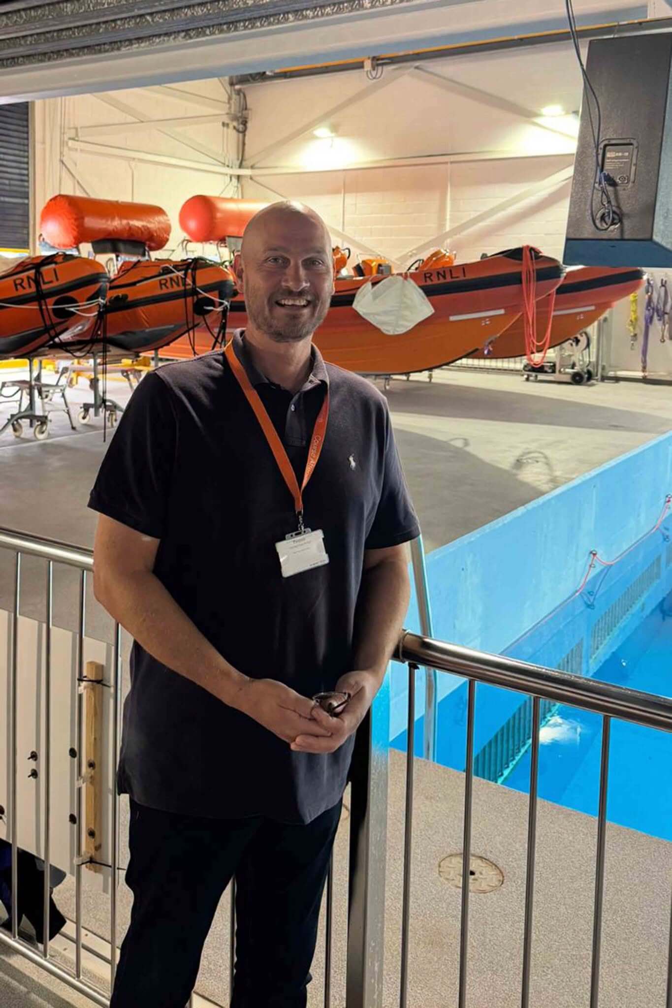 Dave from Looe RNLI at the RNLI College sea survival pool
