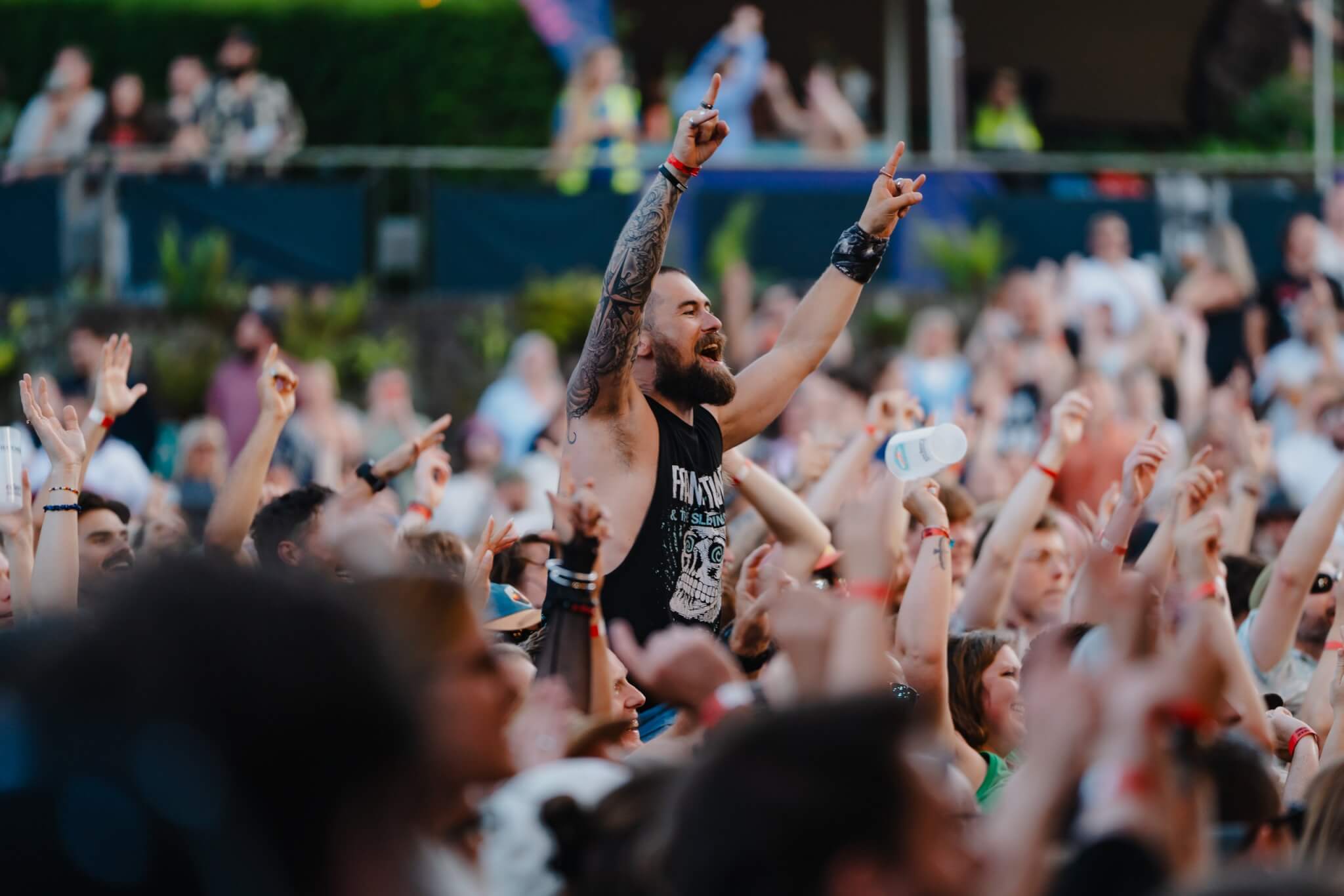 Fans with arms raised at Bowling for Soup