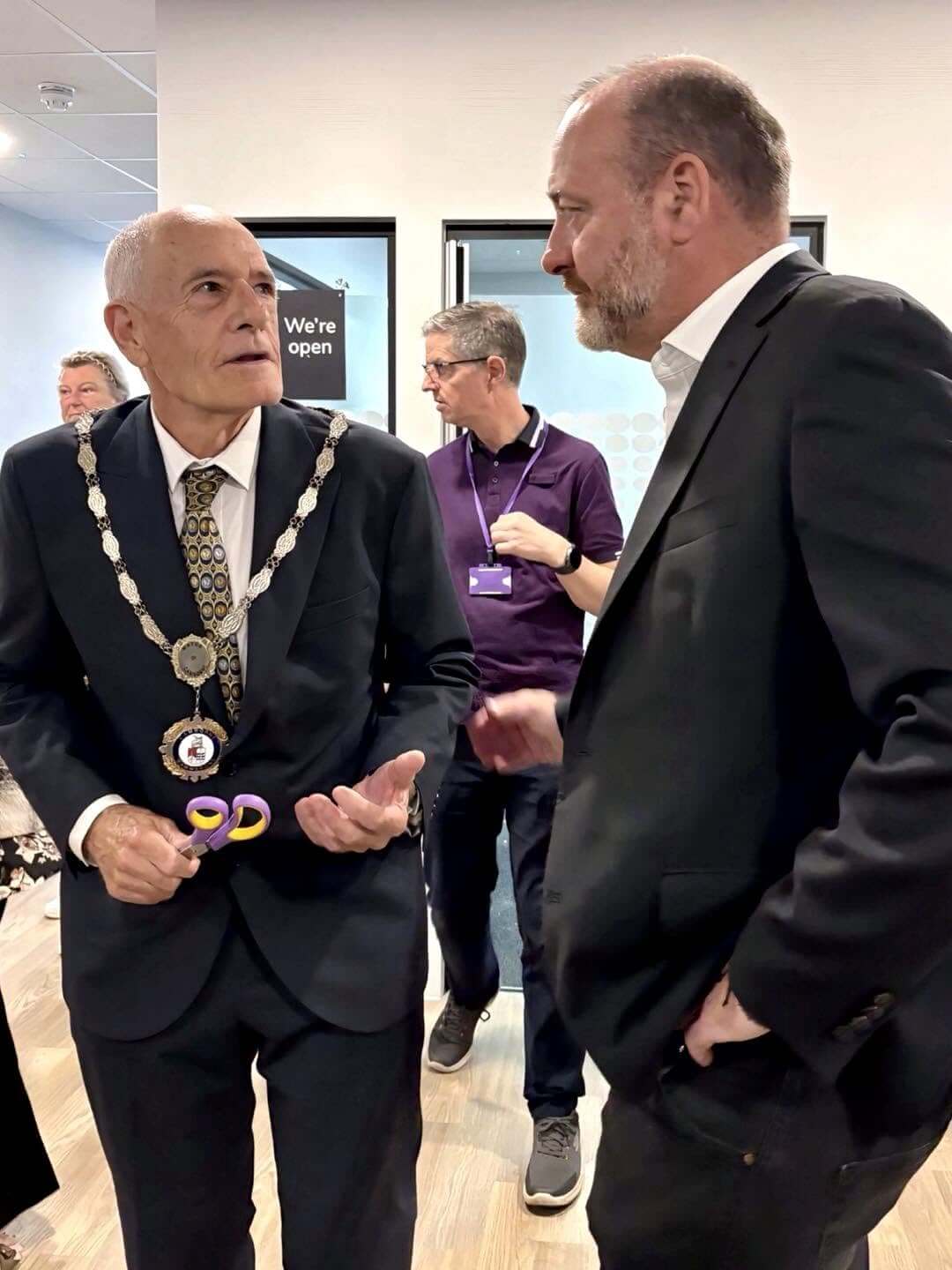 Mayor of Camborne Ed Chapman talking with MP Perran Moon