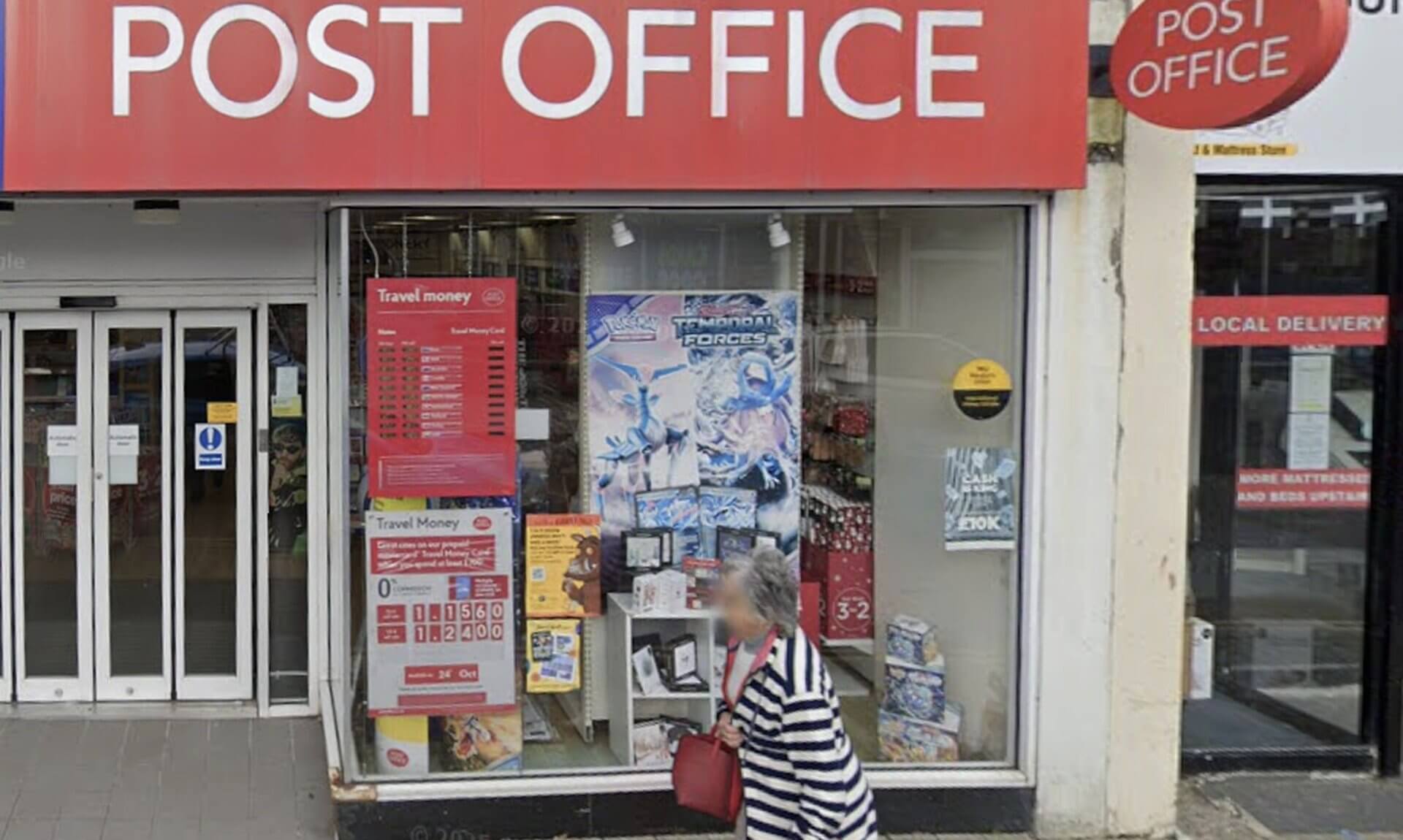 Red Post Office shopfront at Commercial Square in Camborne