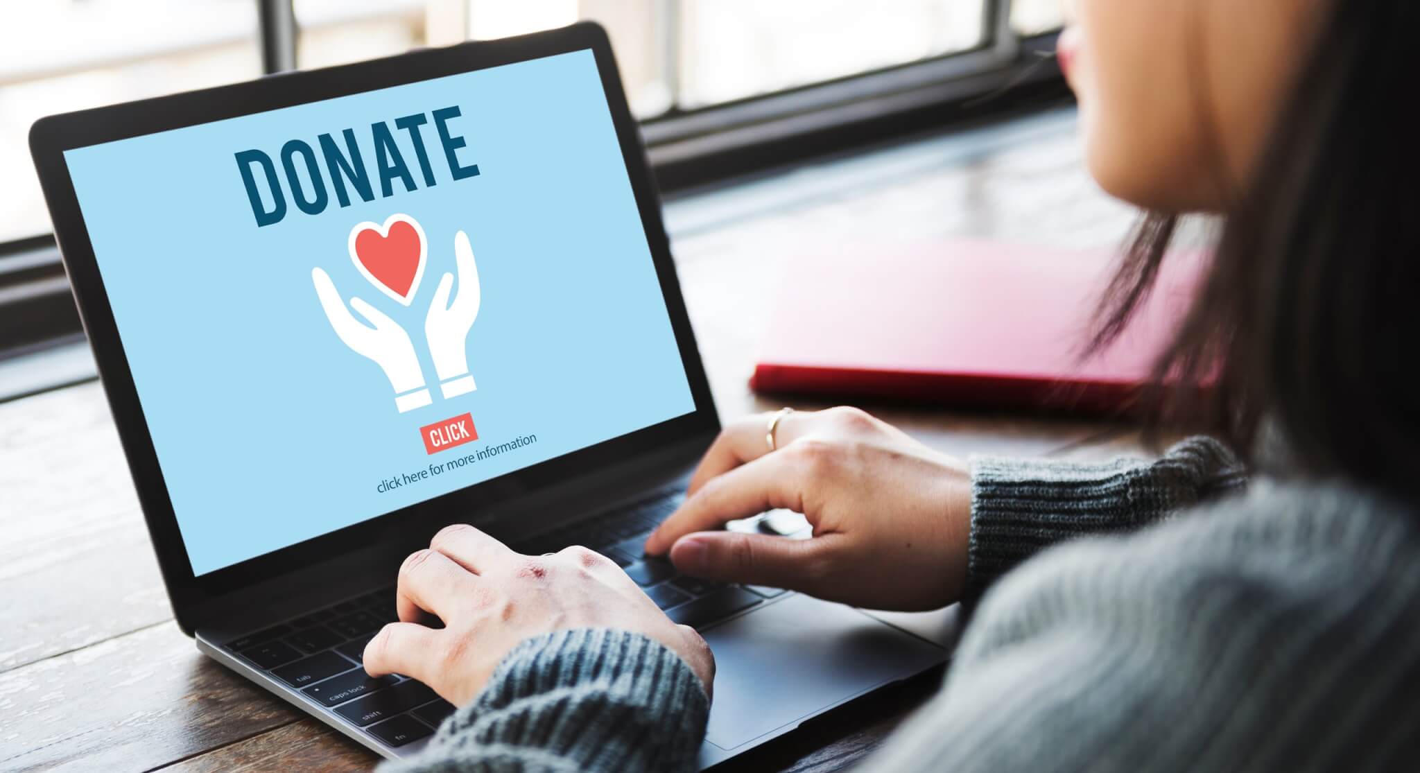 Person using a laptop showing an online charity donation page