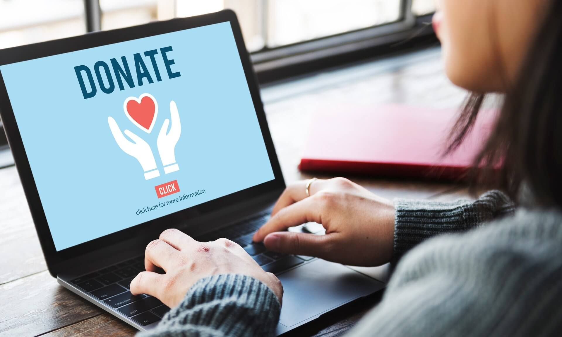 Person using a laptop showing an online charity donation page