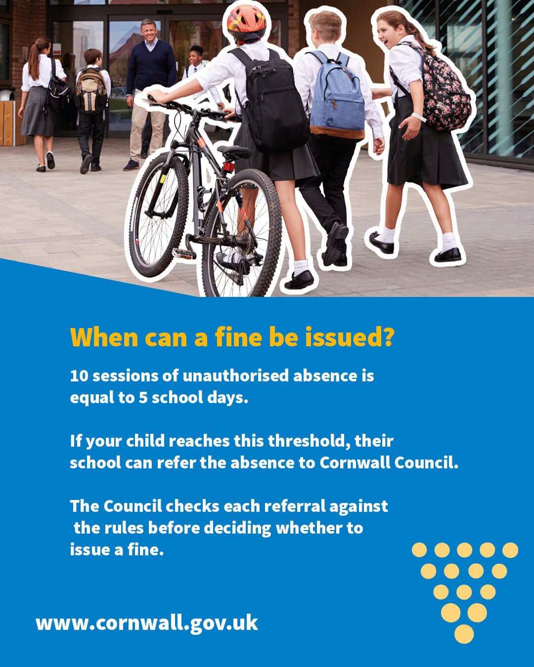 Cornwall Council graphic explaining when a school absence fine can be issued